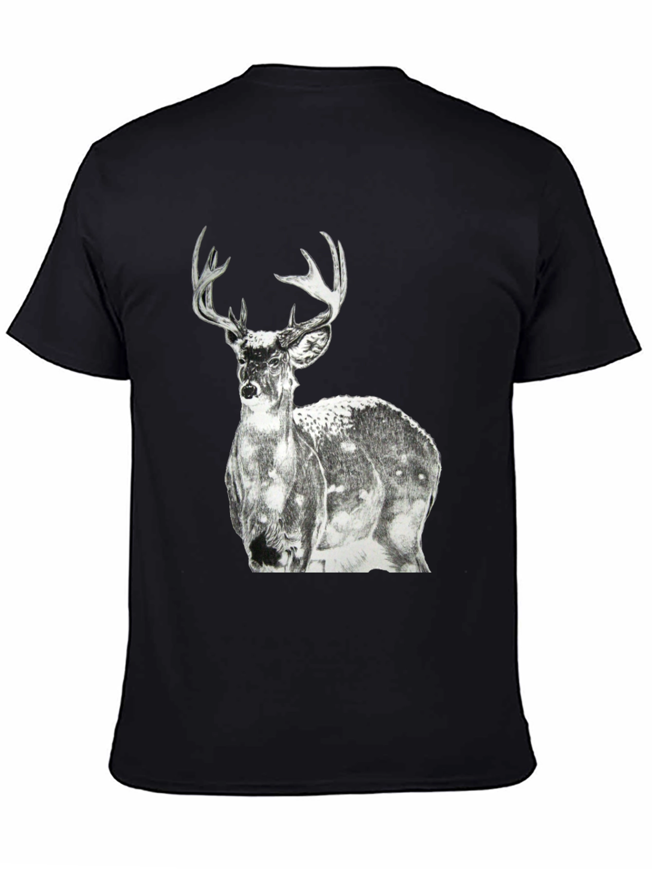 Black Deer Graphic Print Men's Black T-Shirt view 4