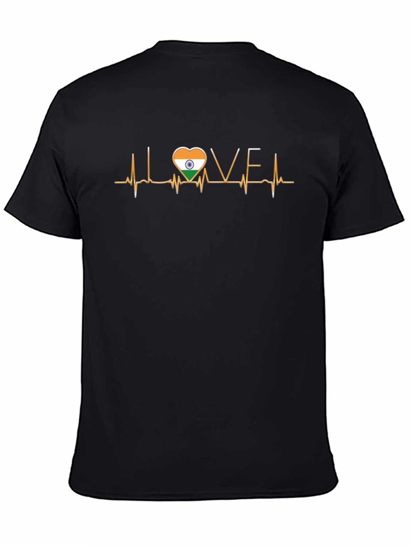 Black India Love Heartbeat Graphic Black T-Shirt view 4