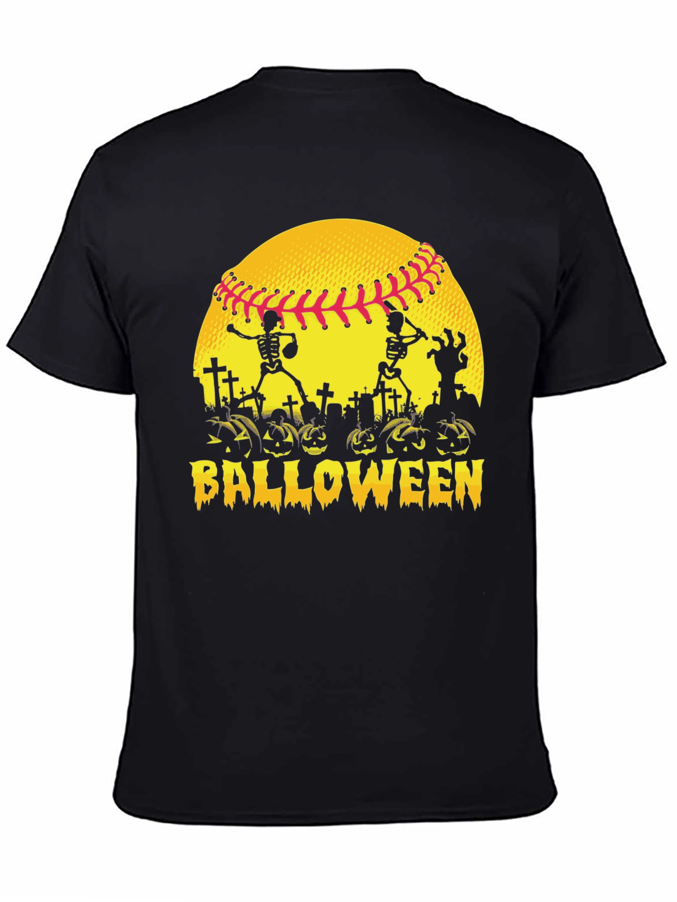 Black Halloween Baseball Skeleton T-Shirt view 4