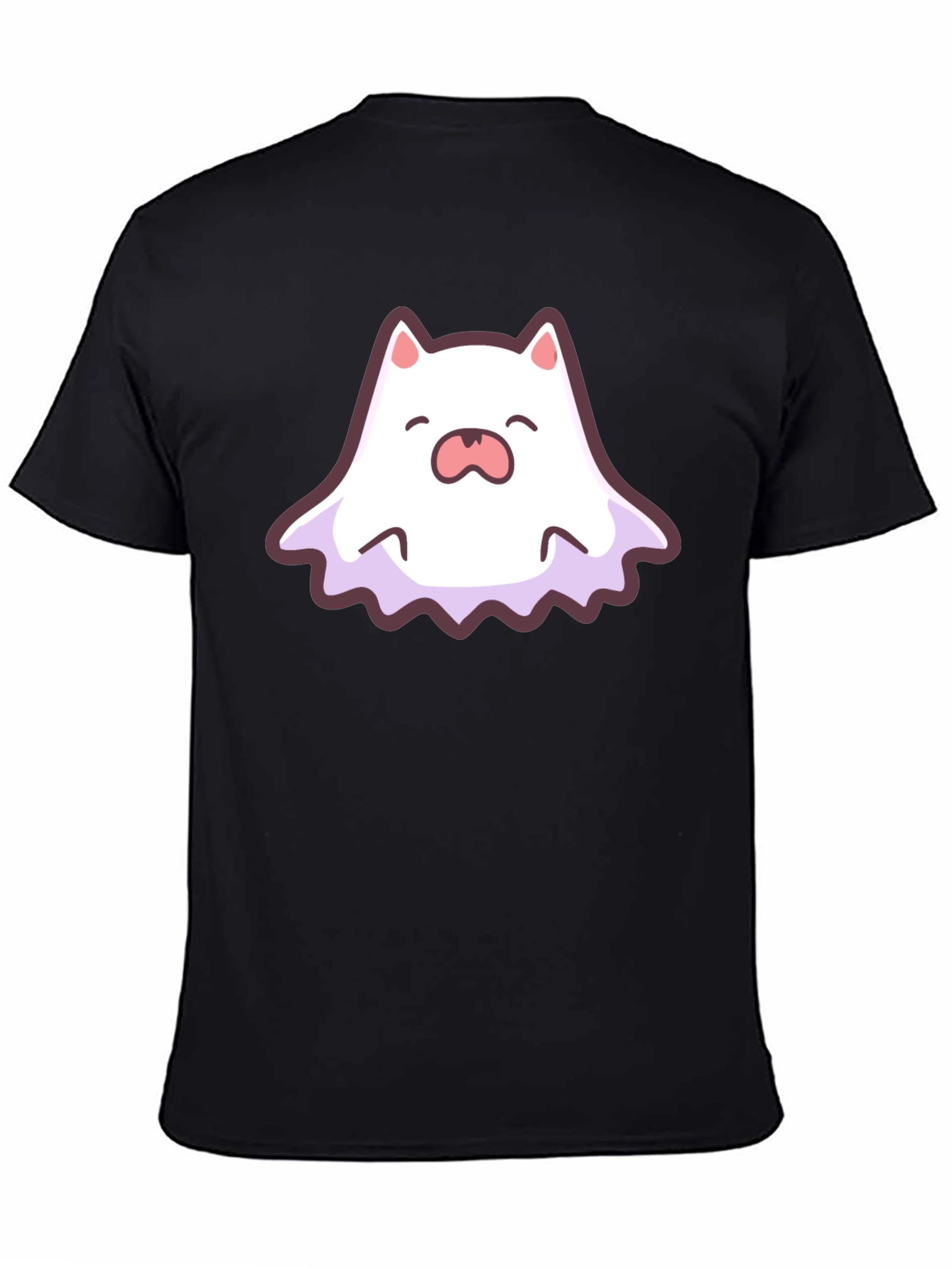 Black Cute Ghost Cat Graphic T-Shirt view 4