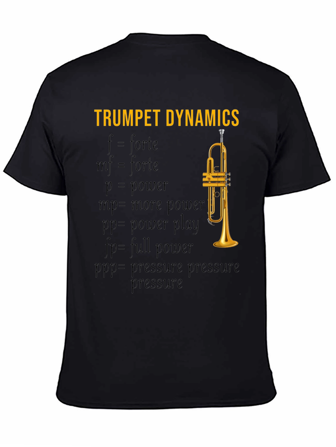 Black Trumpet Dynamics T-Shirt - Music Lover Apparel view 4