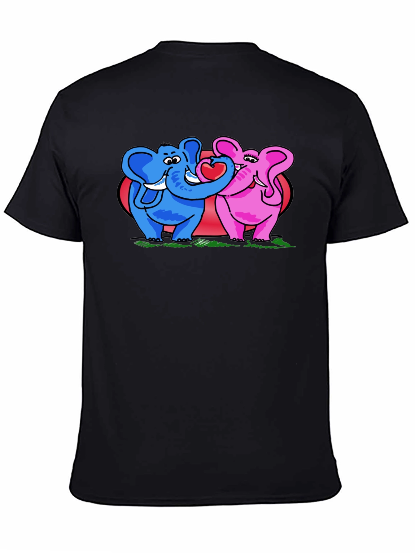Black Elephant Love T-Shirt - Blue & Pink Elephants view 4