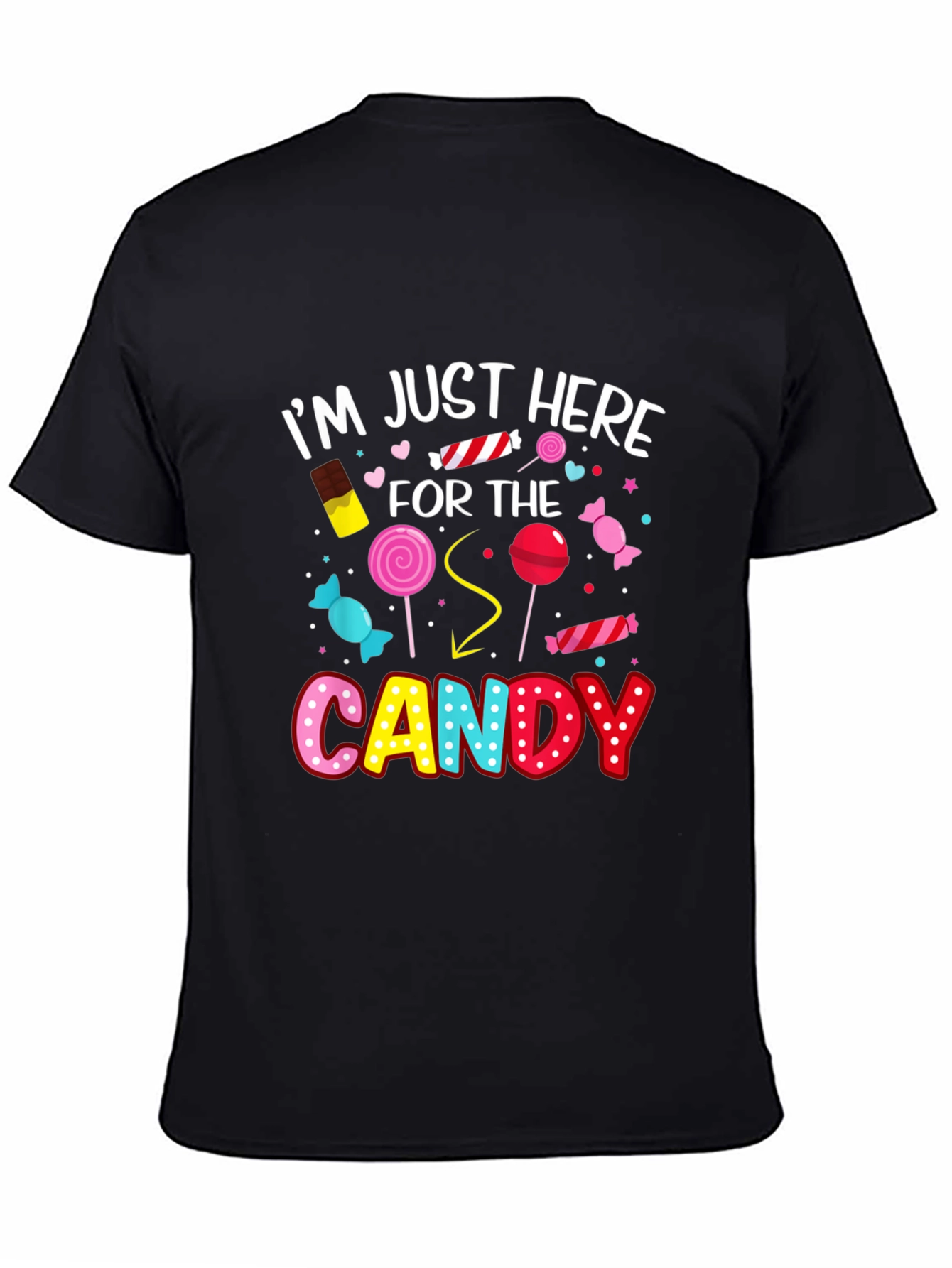 Black I'm Just Here For The Candy Funny Halloween T-Shirt view 4