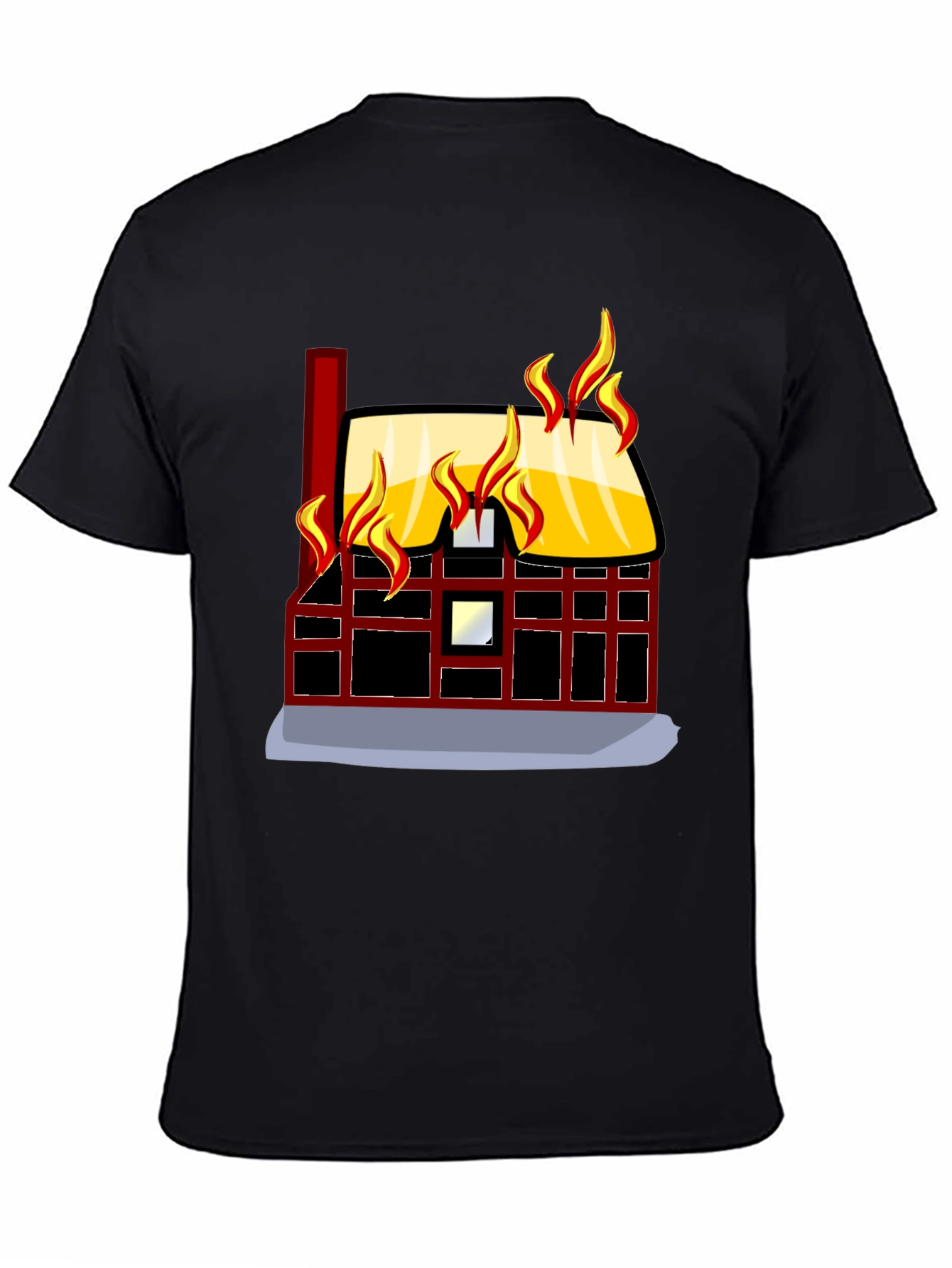 Black Burning House Graphic Tee - Bold Black T-Shirt view 4