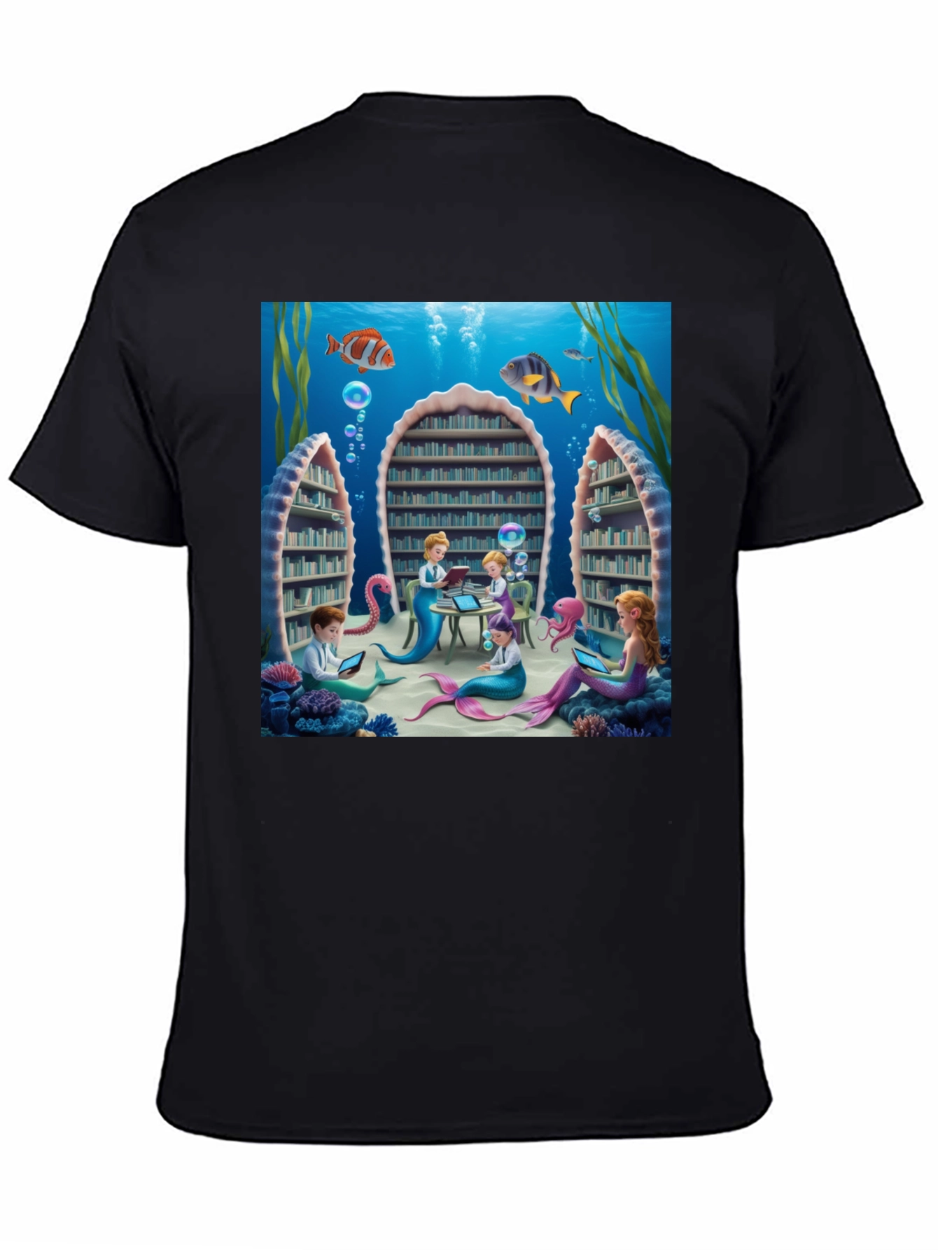 Black Mermaid Library T-Shirt view 4