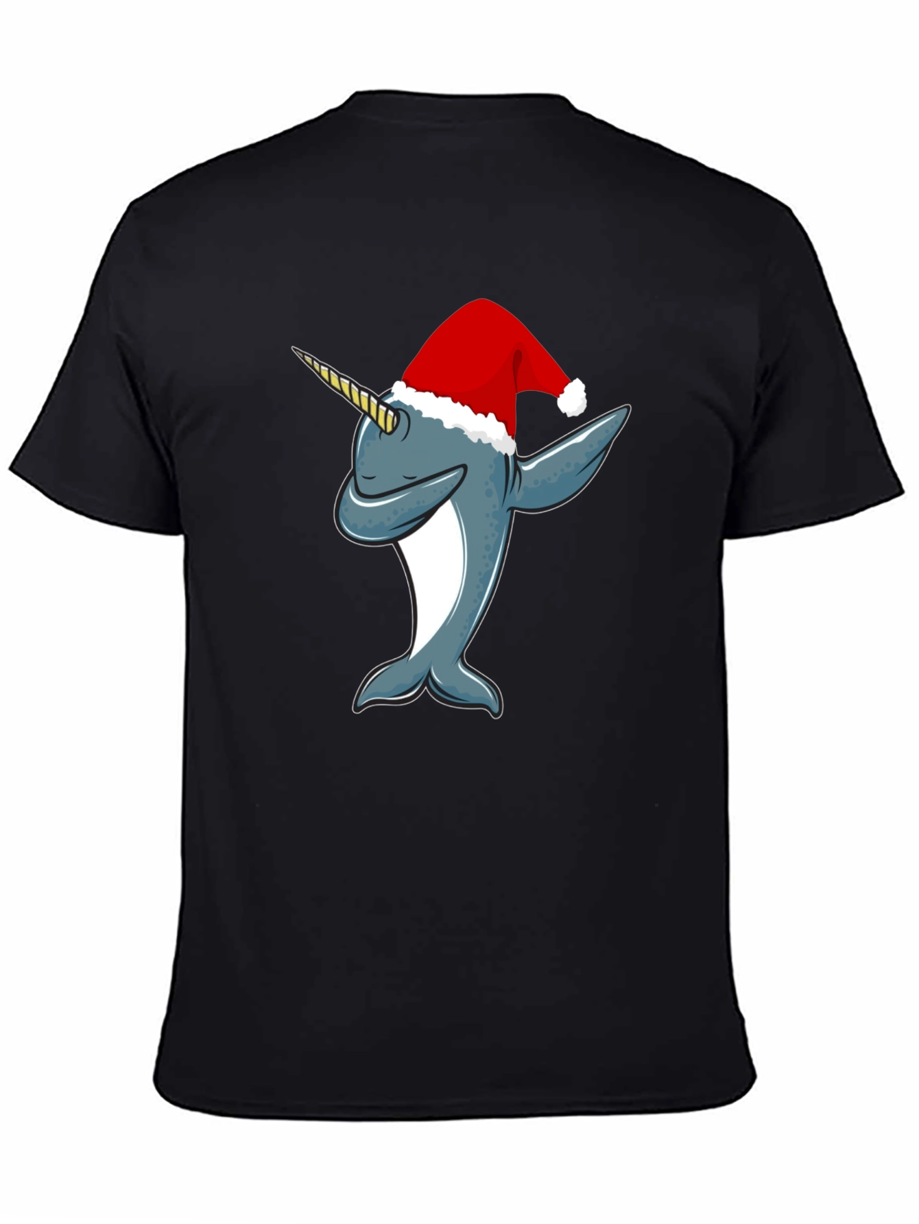 Black Dabbing Narwhal Christmas T-Shirt view 4