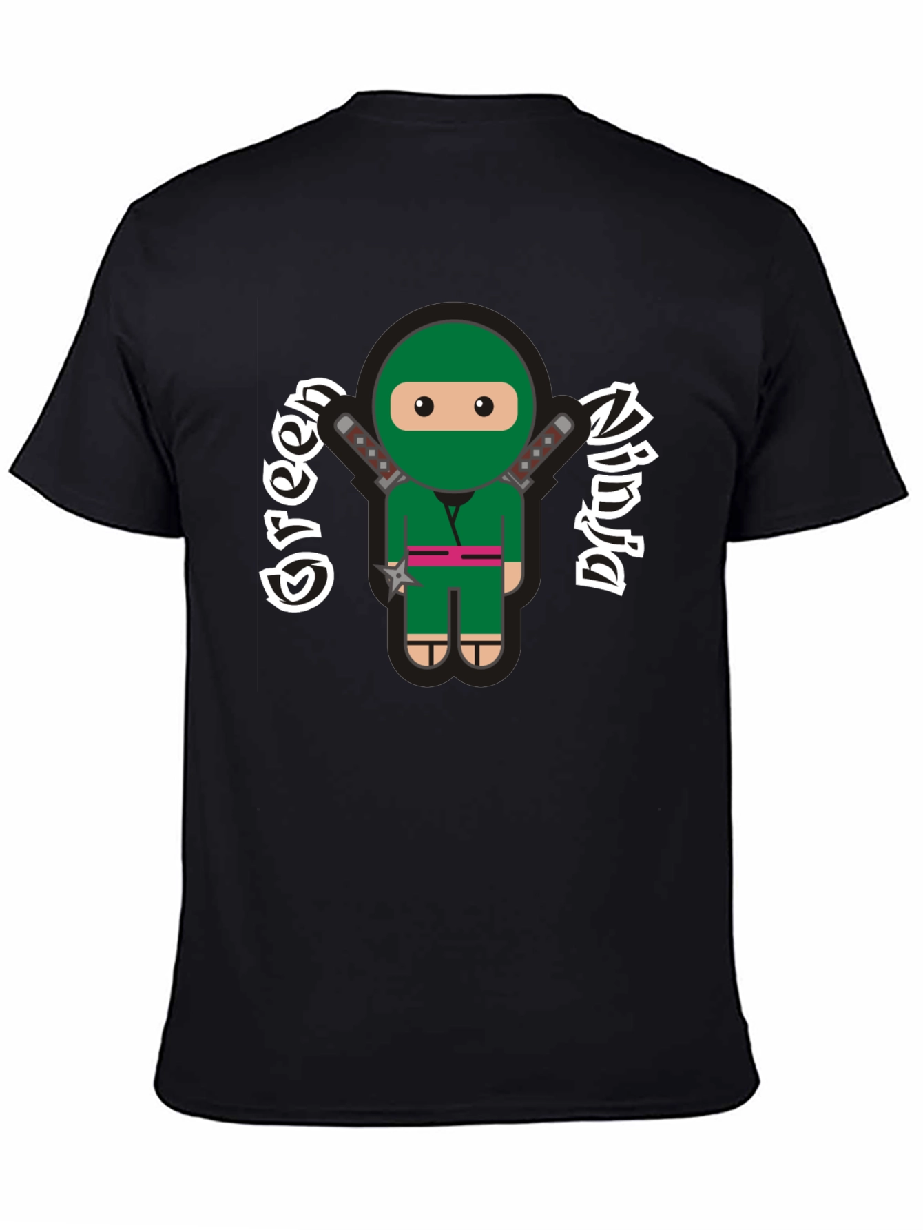 Black Green Ninja Cartoon Graphic T-Shirt view 4
