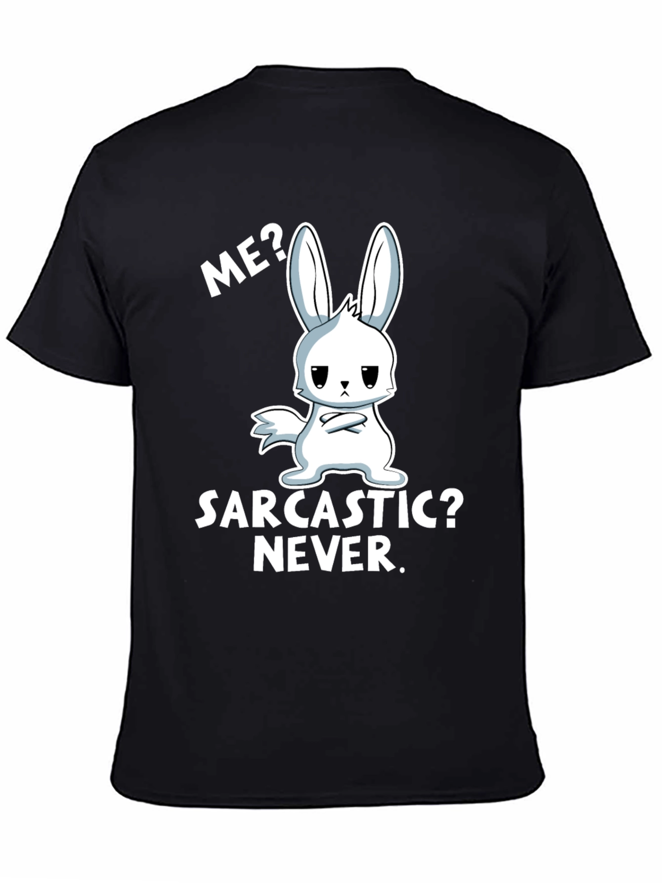 Black Sarcastic Bunny Graphic Tee - Me? Never! view 4