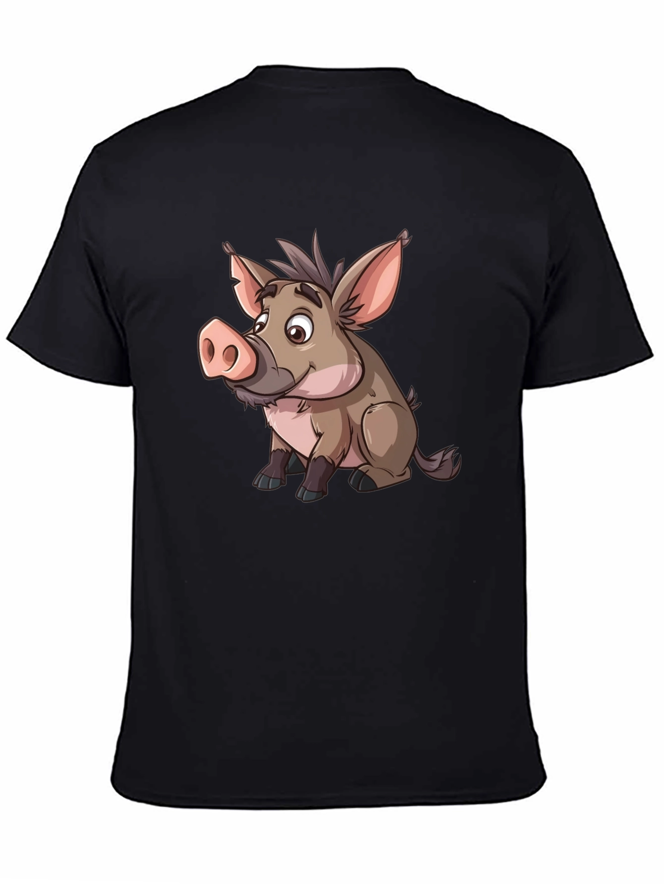 Black Boar Cartoon Graphic Black T-Shirt view 4