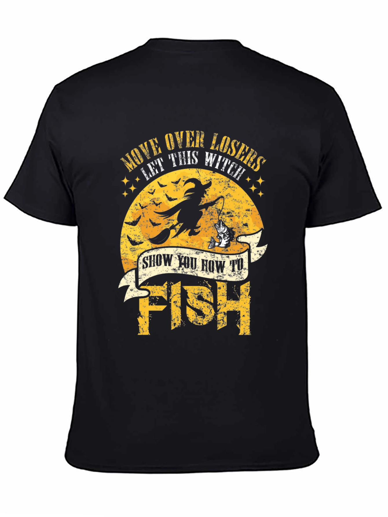 Black Witch Fishing Graphic T-Shirt - Halloween Style view 4