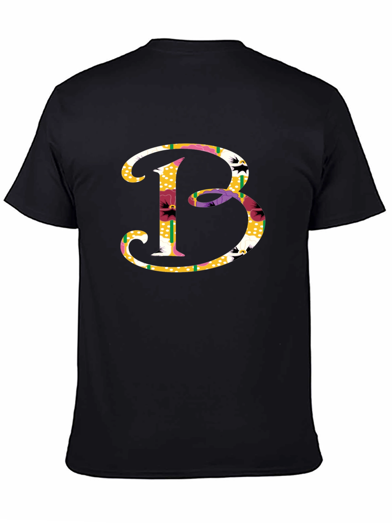 Black Floral Letter B Graphic Tee - Stylish Cotton Blend view 4