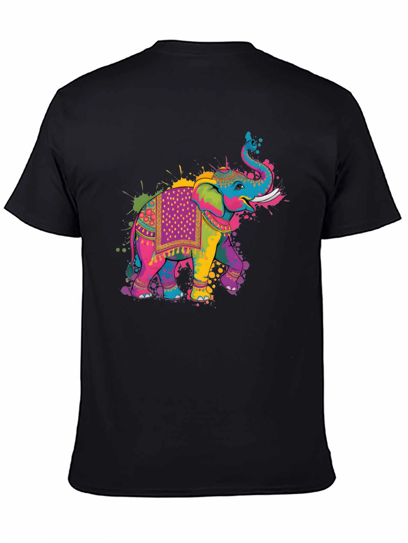 Black Colorful Elephant Graphic T-Shirt view 4