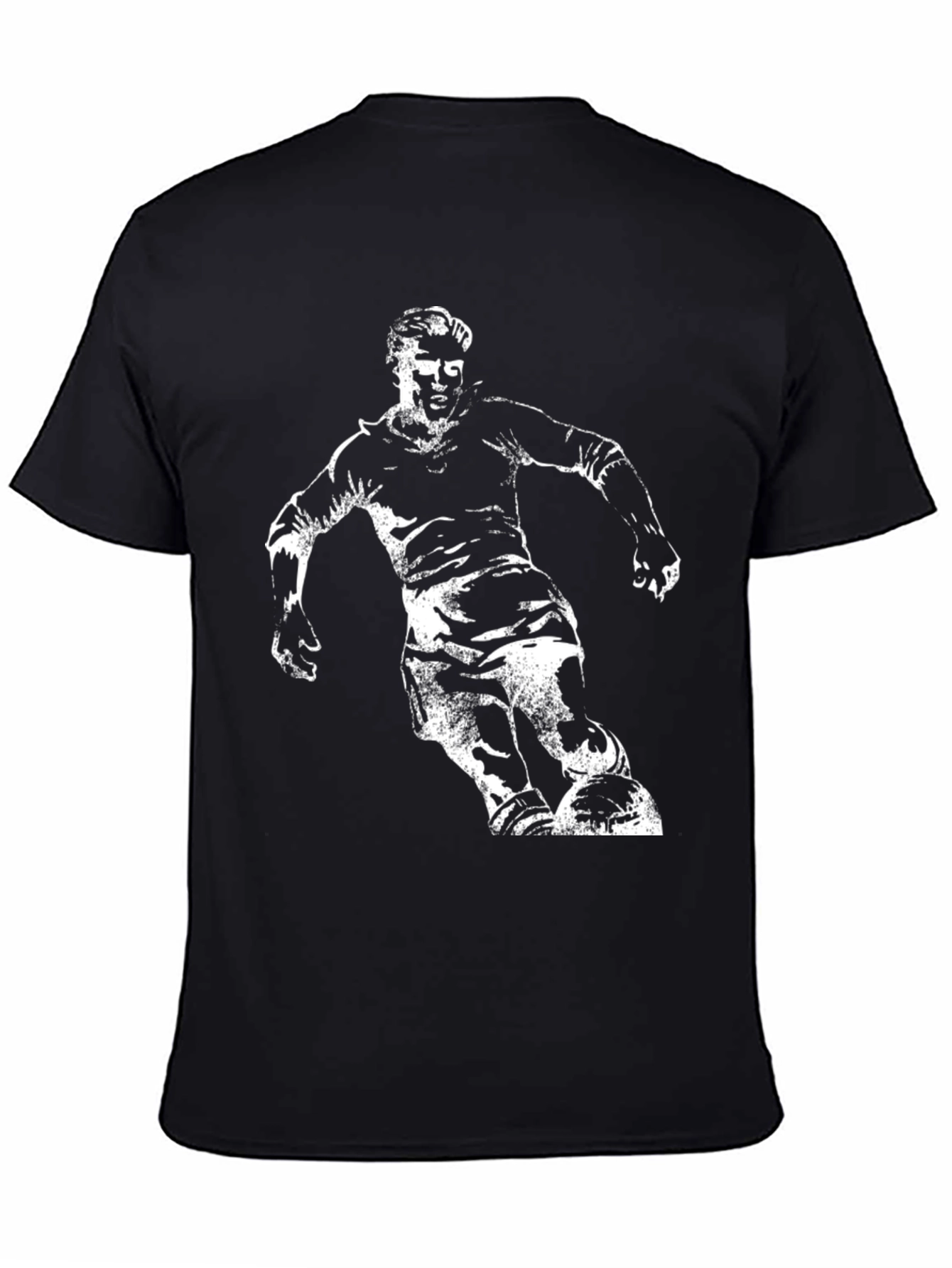 Black Soccer Player Graphic Tee - Black Cotton Casual T-Shirt view 4