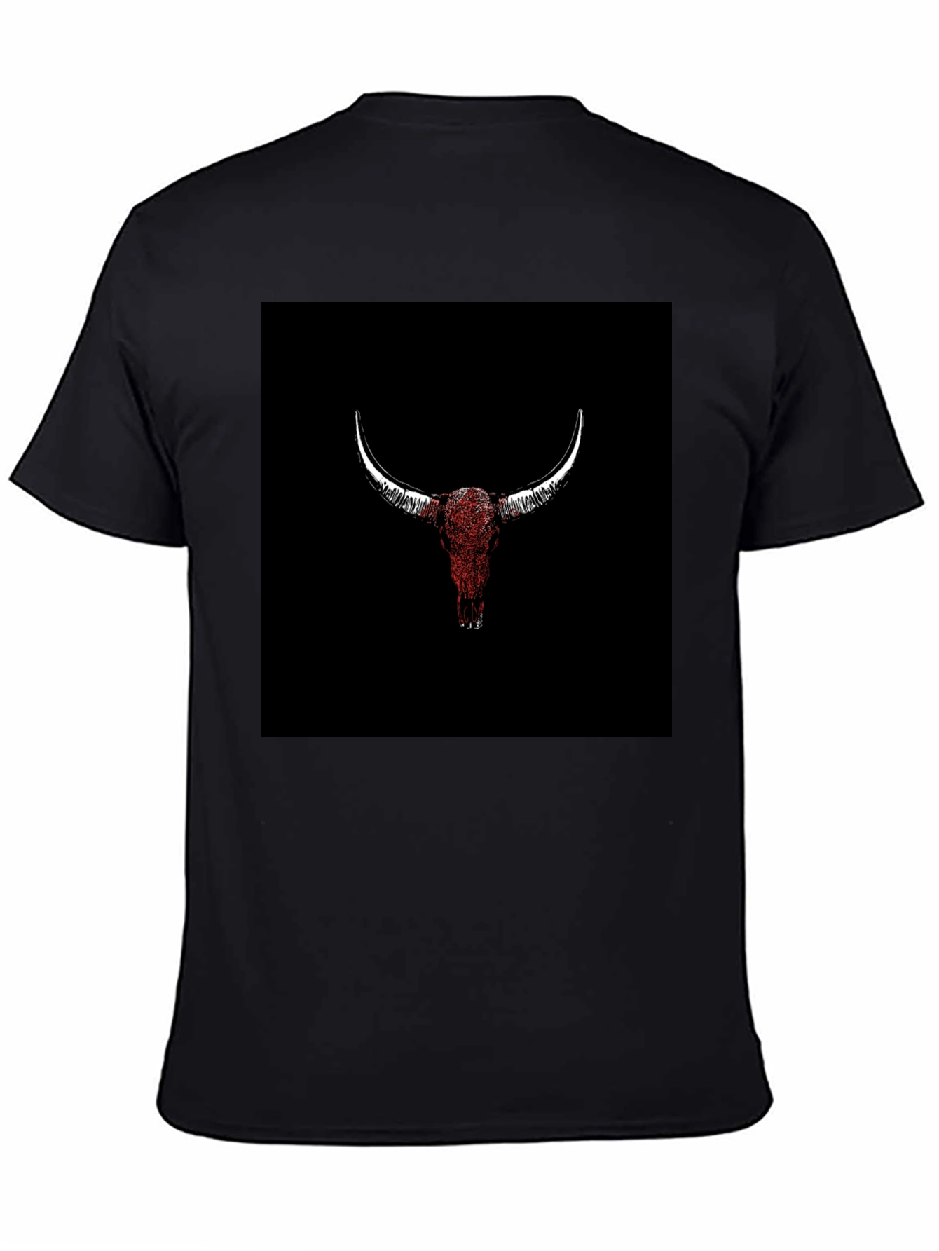Black Bull Skull Graphic Tee - Black Cotton T-Shirt view 4