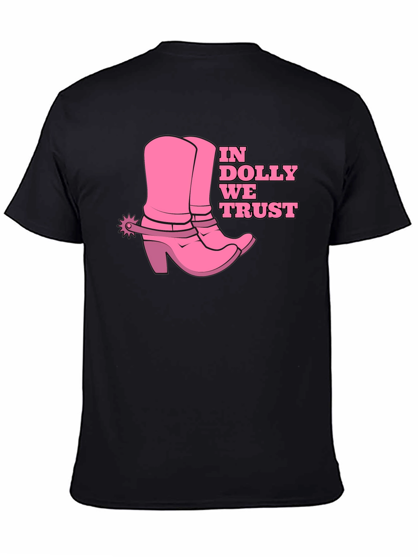 Black In Dolly We Trust T-Shirt - Cowboy Boots Graphic Tee view 4