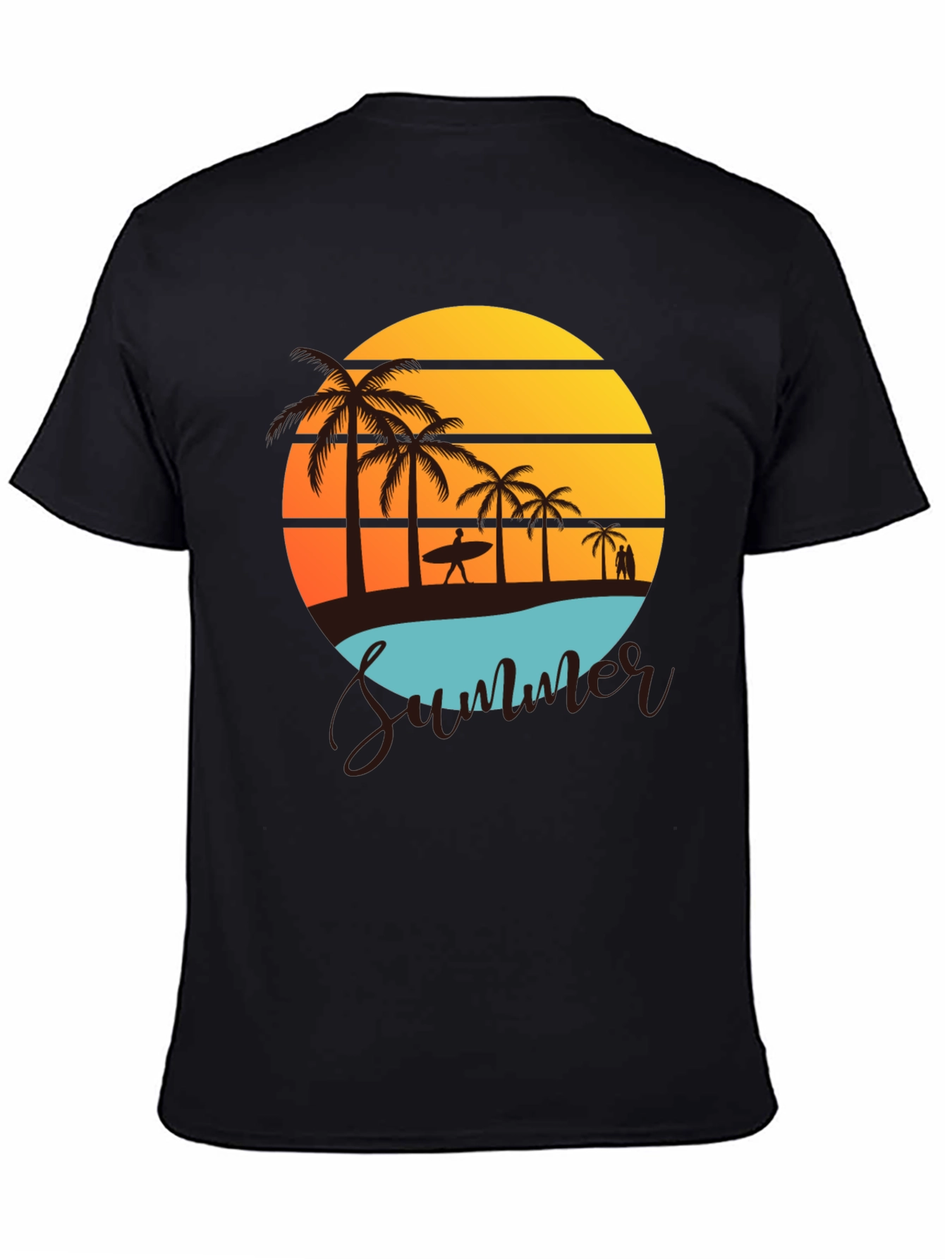 Black Summer Beach Graphic Tee - Palm Trees & Sunset view 4