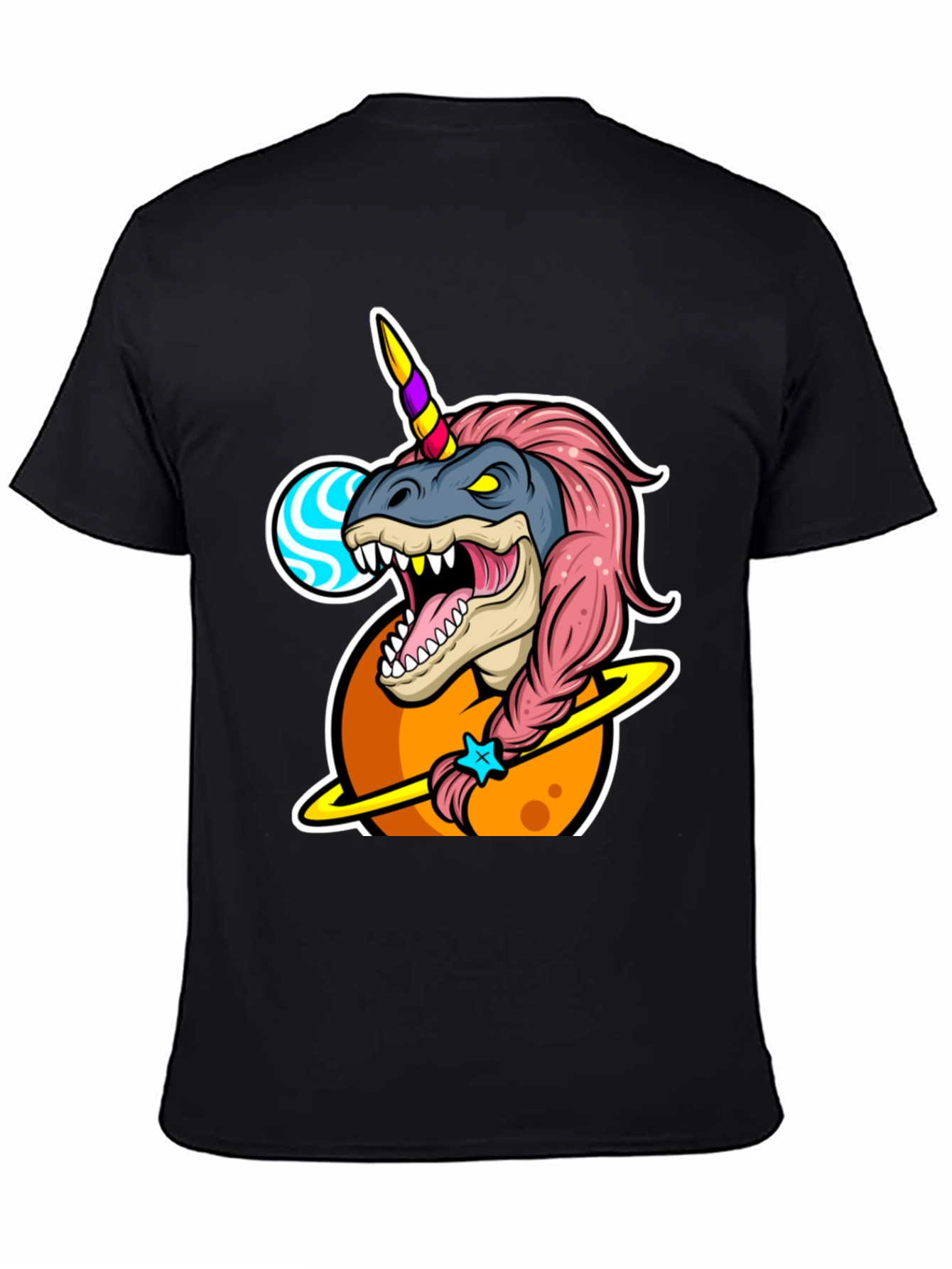 Black Dino Unicorn T-Shirt - Black Cotton Blend view 4
