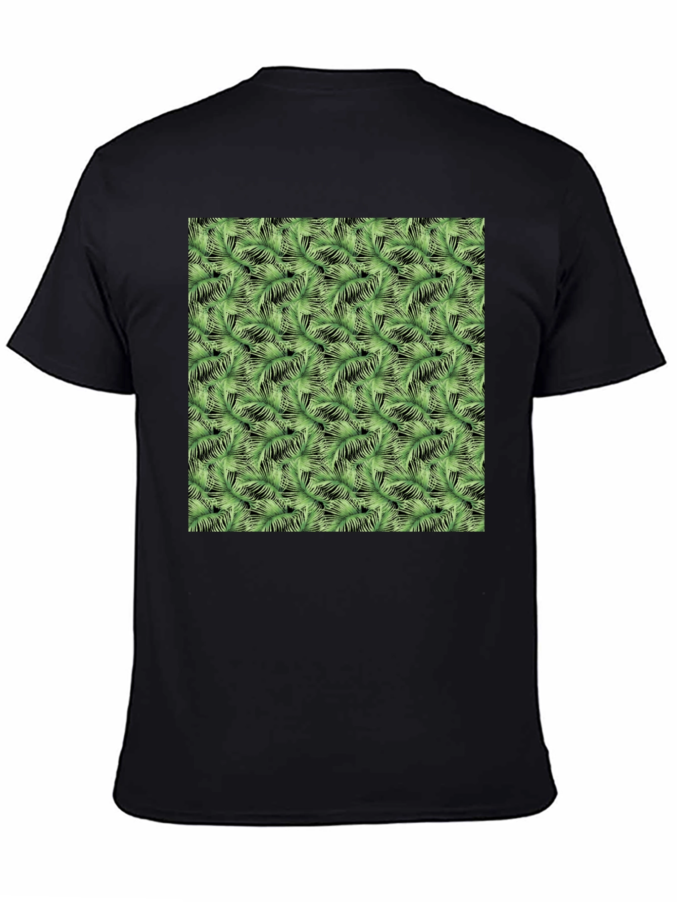 Black Tropical Green Leaf Print Black T-Shirt view 4