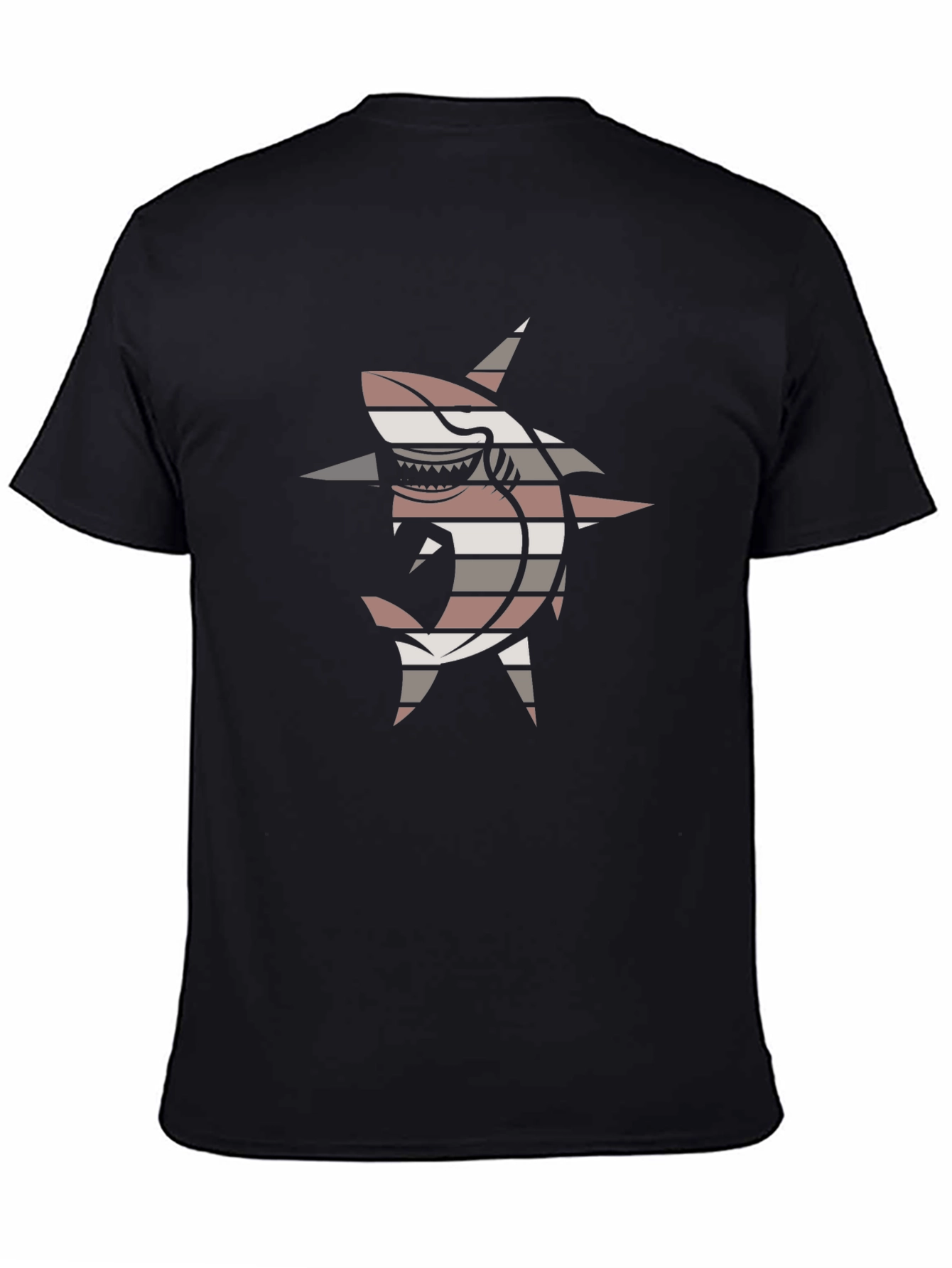 Black Striped Shark Graphic Tee - Black Casual T-Shirt view 4