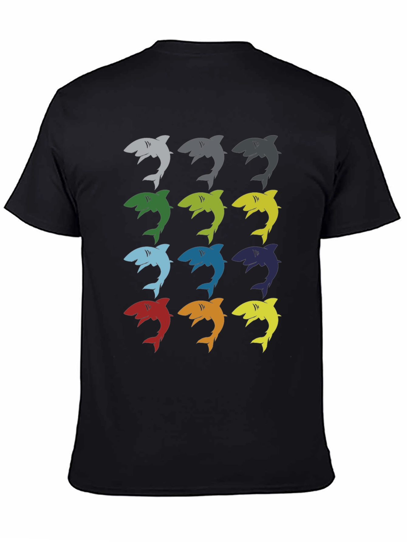 Black Men's Shark Pattern Graphic T-Shirt - Black view 4