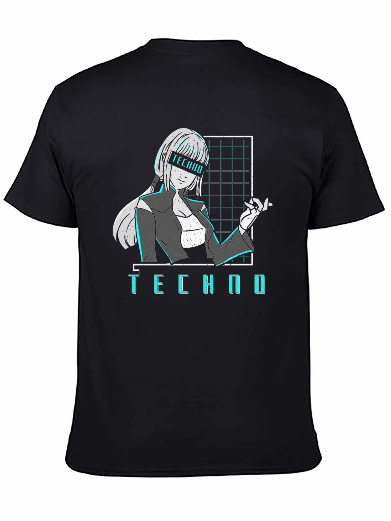 Black Techno Anime Girl T-Shirt - Cyberpunk Aesthetic Black Tee view 4