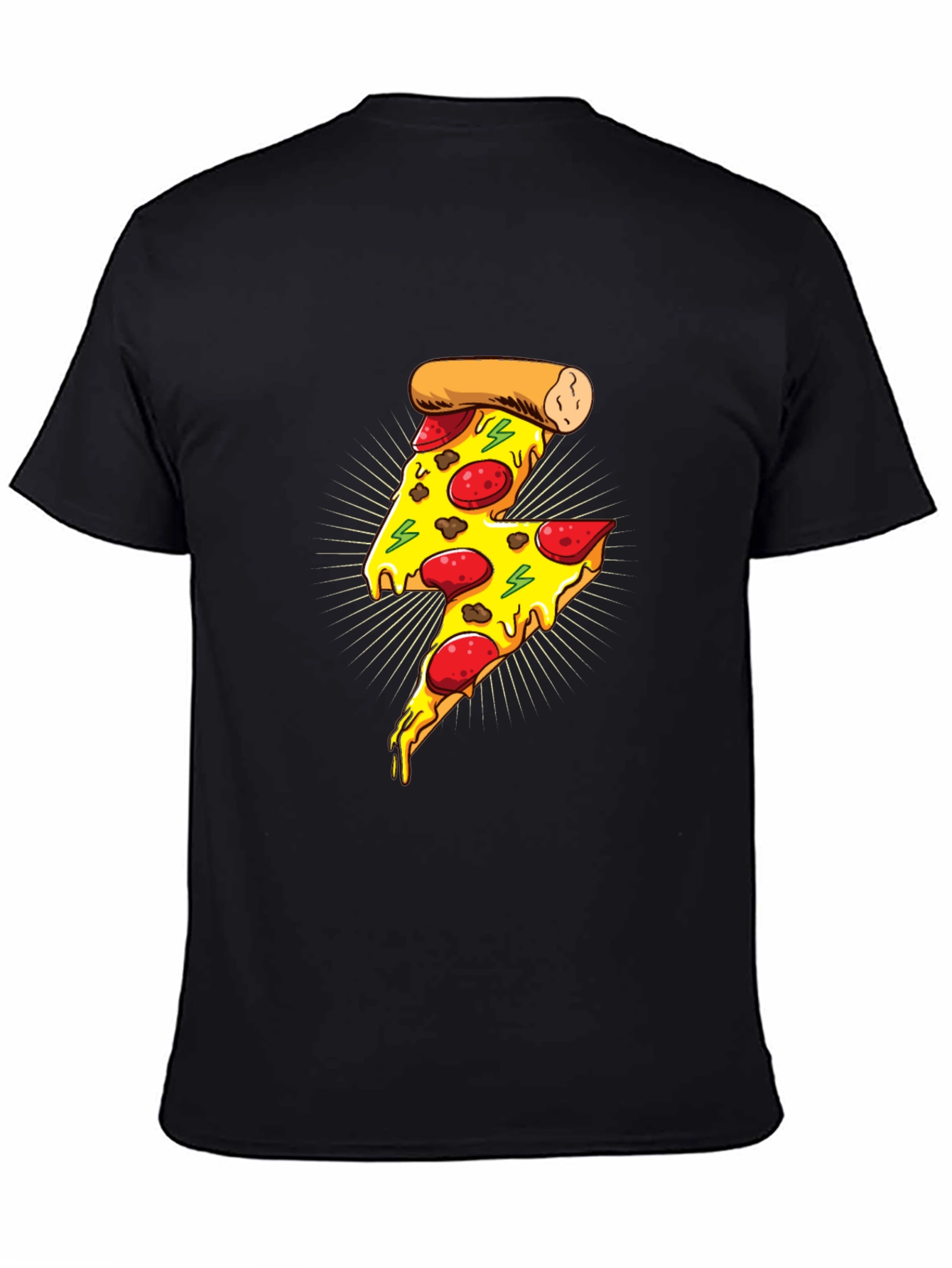 Black Pizza Lightning Bolt Graphic T-Shirt - Unisex view 4