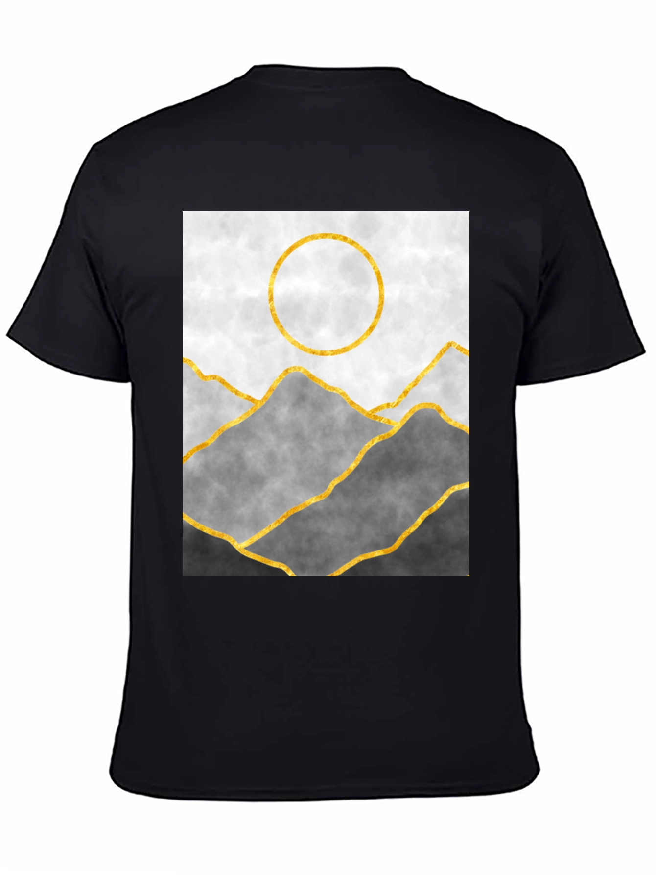 Black Abstract Mountain Gold Line Art Graphic Tee view 4