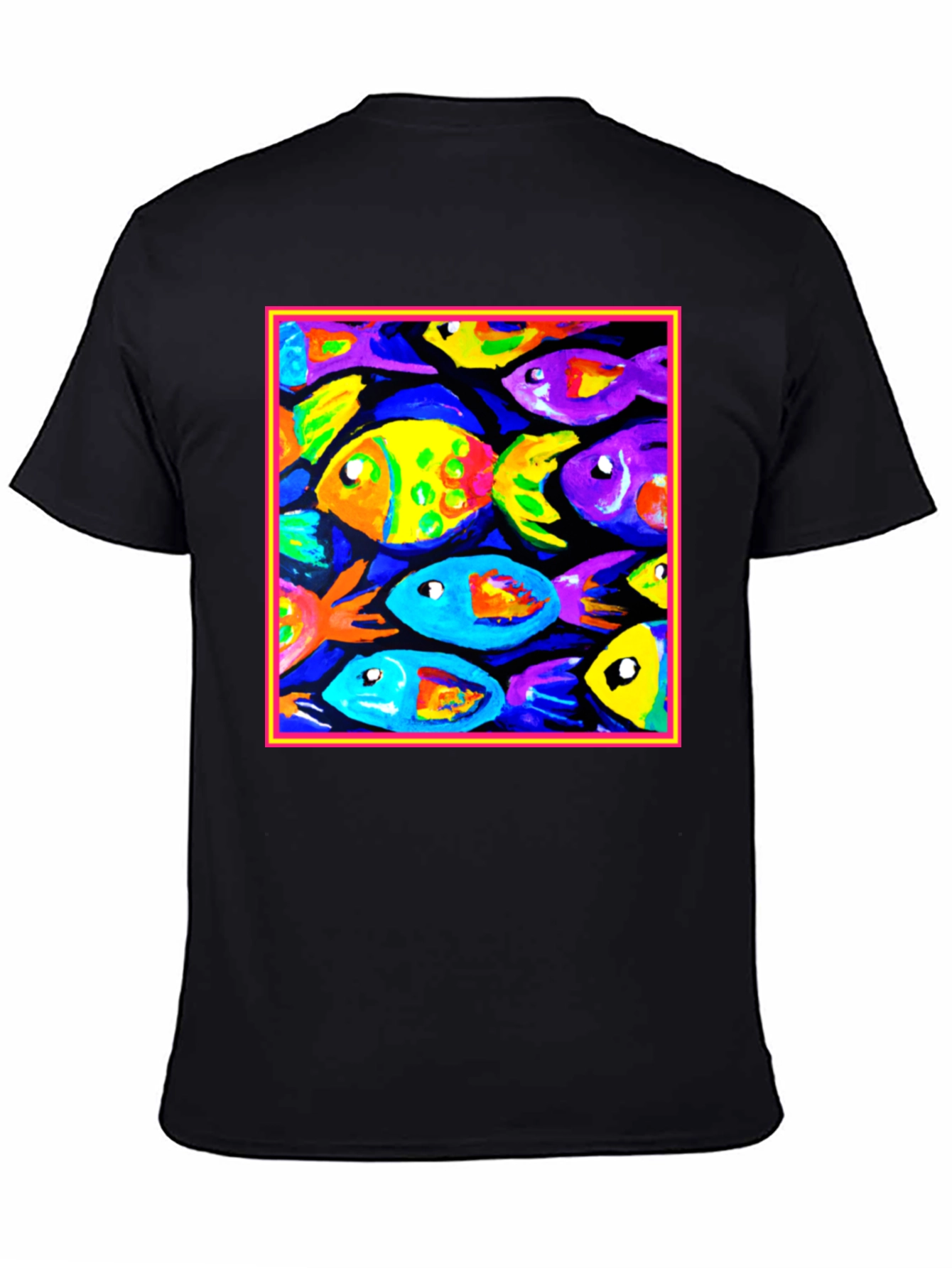 Black Colorful Fish Art Graphic T-Shirt view 4