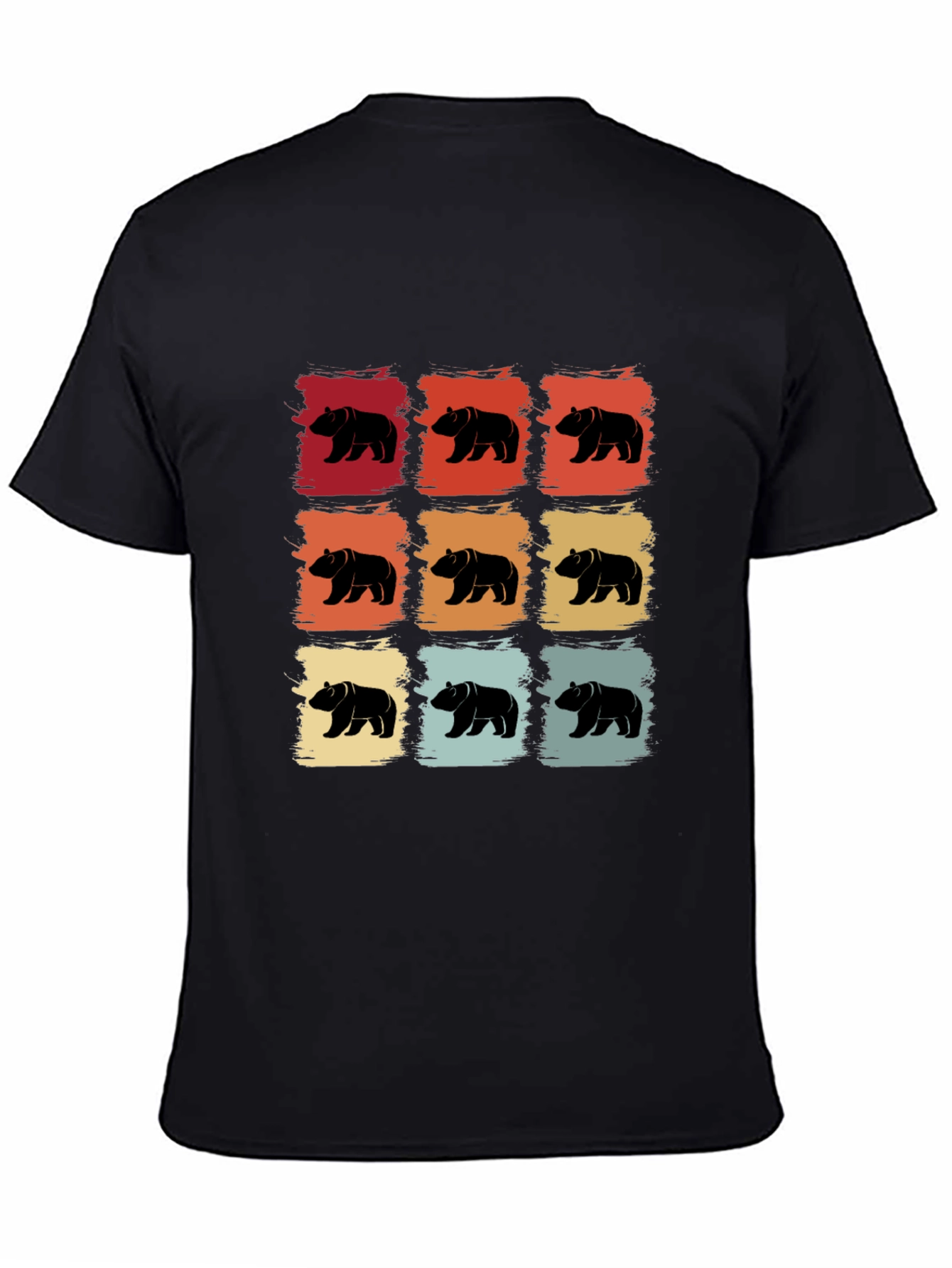 Black Retro Bear Pattern T-Shirt - Cool Graphic Tee view 4