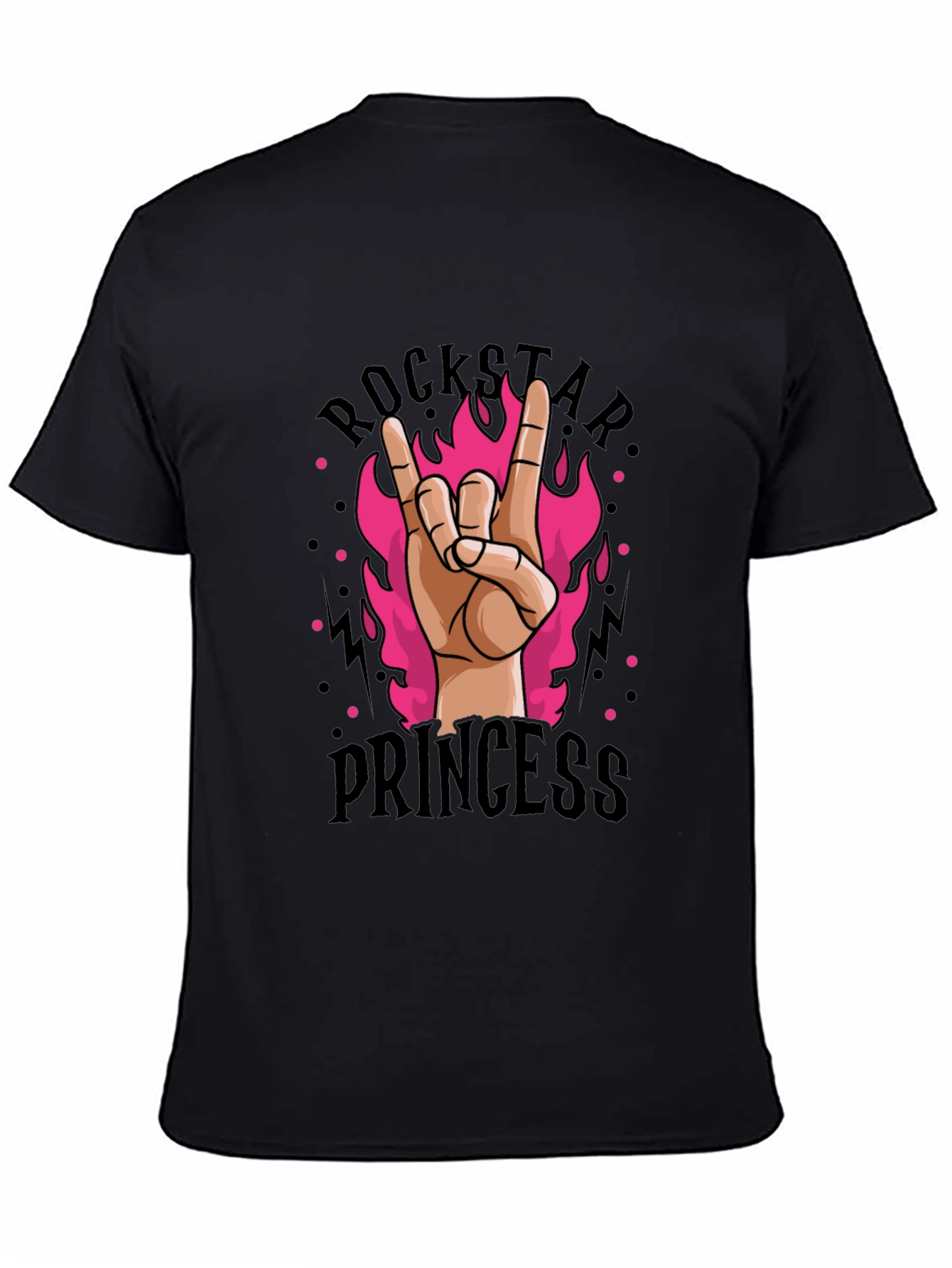 Black Rockstar Princess Graphic Tee - Black Cotton T-Shirt view 4