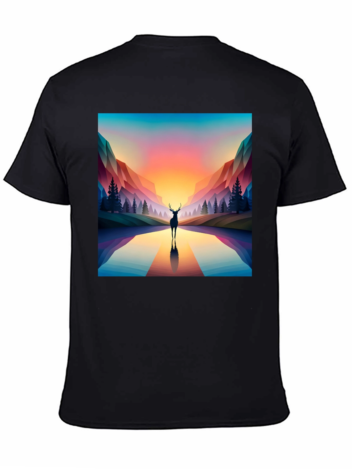 Black Deer Silhouette Geometric Graphic Tee - Black view 4