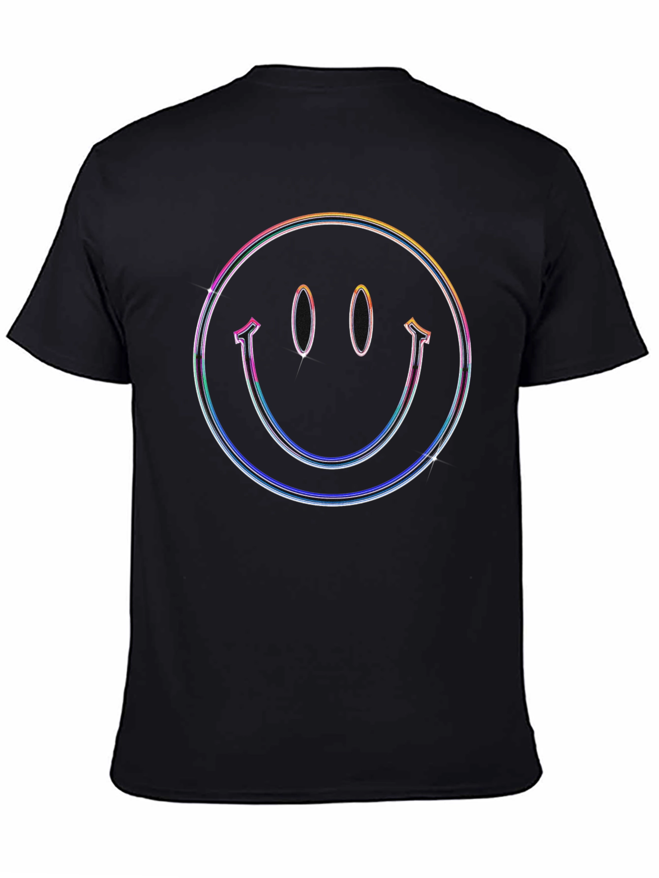 Black Retro Smiley Face Graphic Tee - Black Cotton Blend view 4