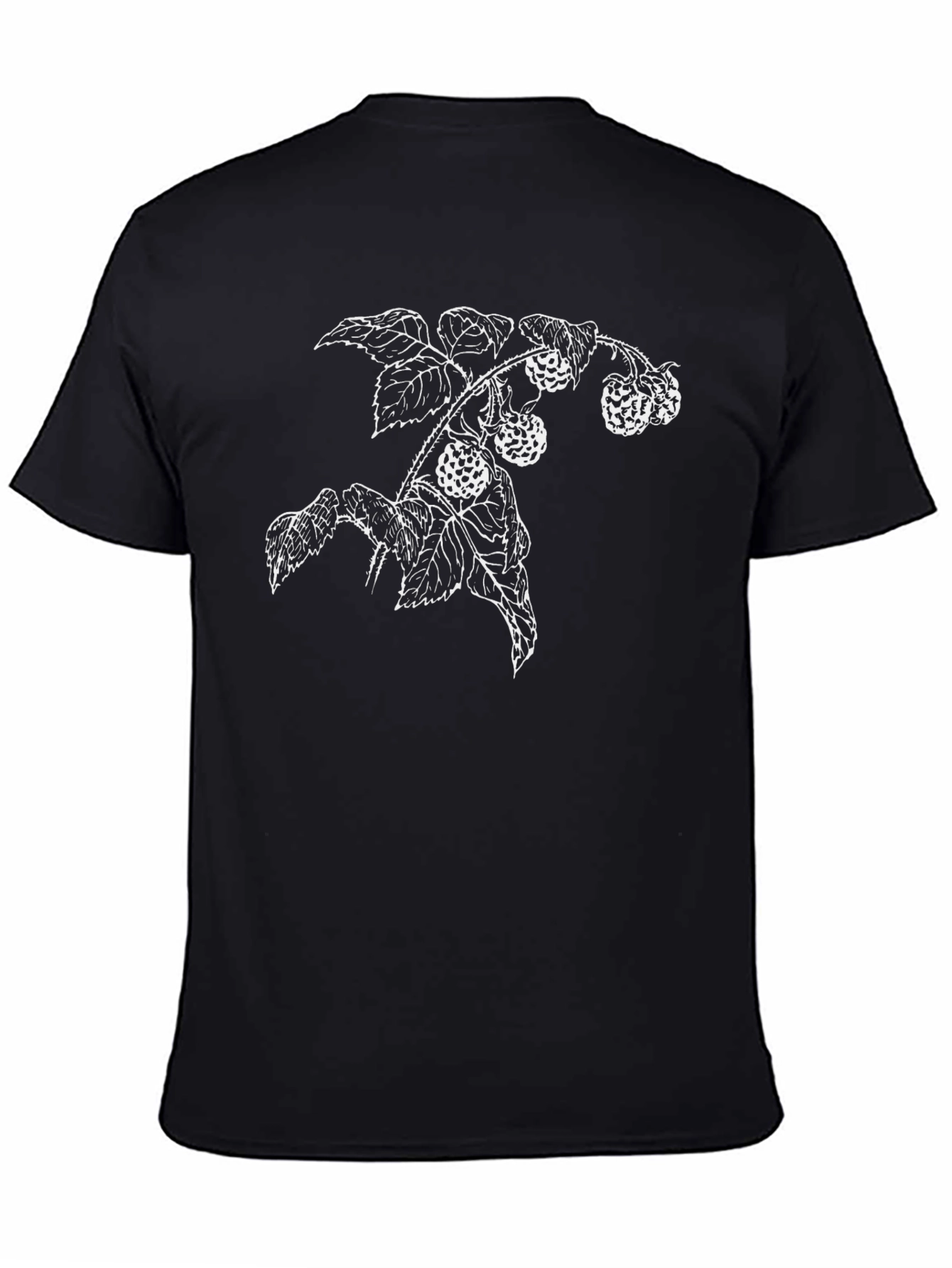 Black Botanical Raspberry Branch Black T-Shirt view 4