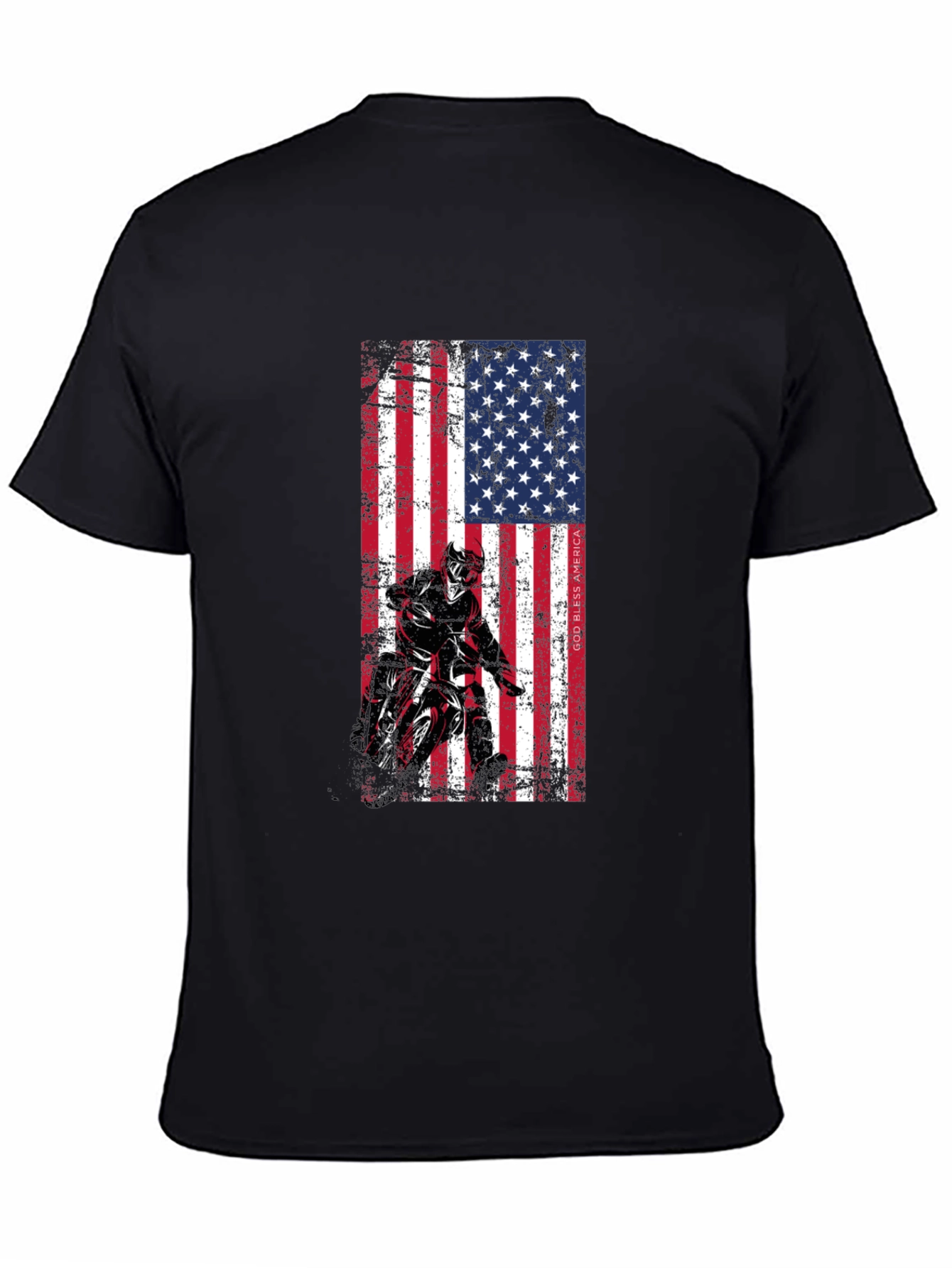 Black American Flag Motocross T-Shirt - Patriotic Design view 4