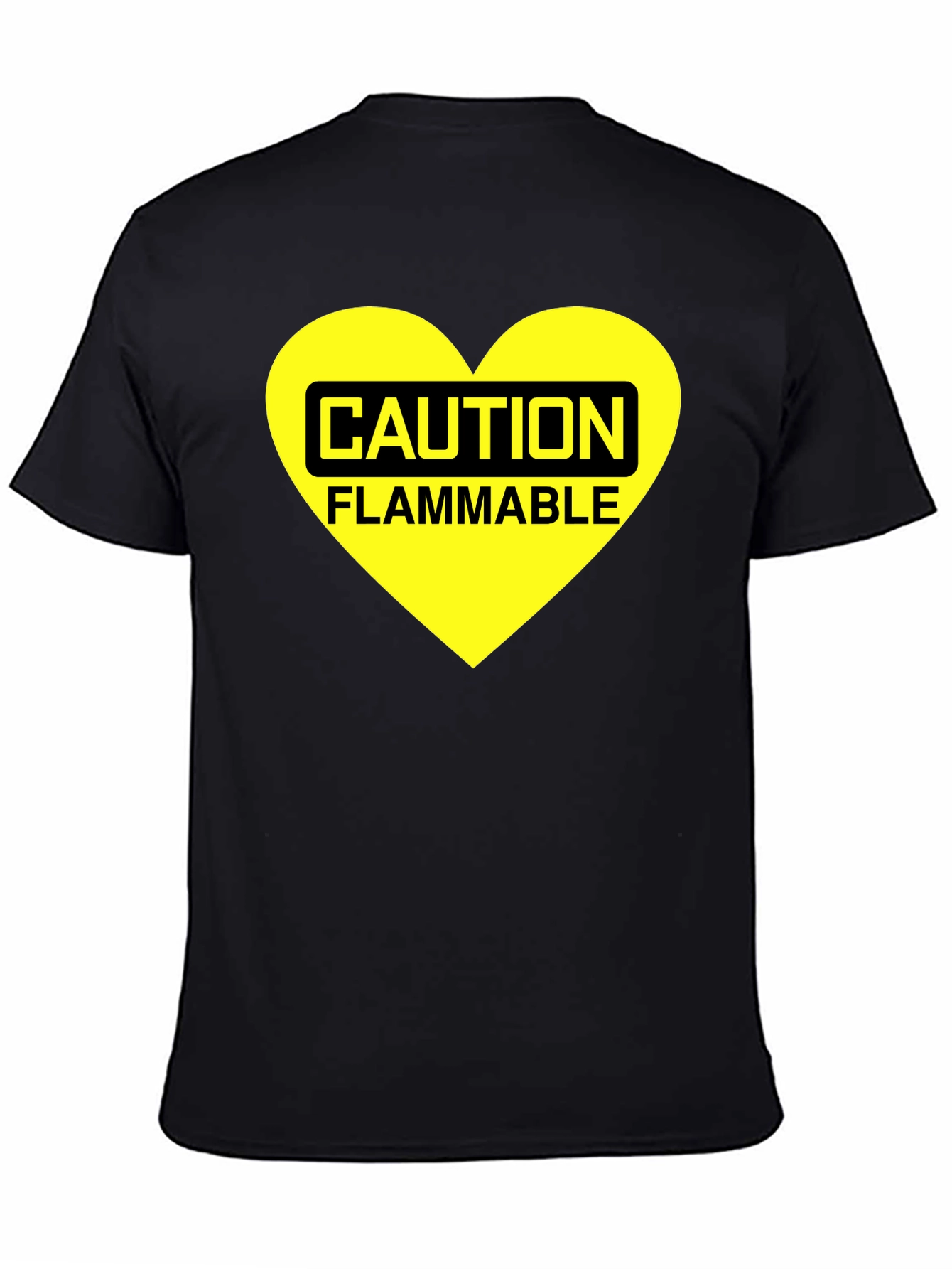 Black Caution Flammable Heart T-Shirt - Black Cotton Blend Tee view 4