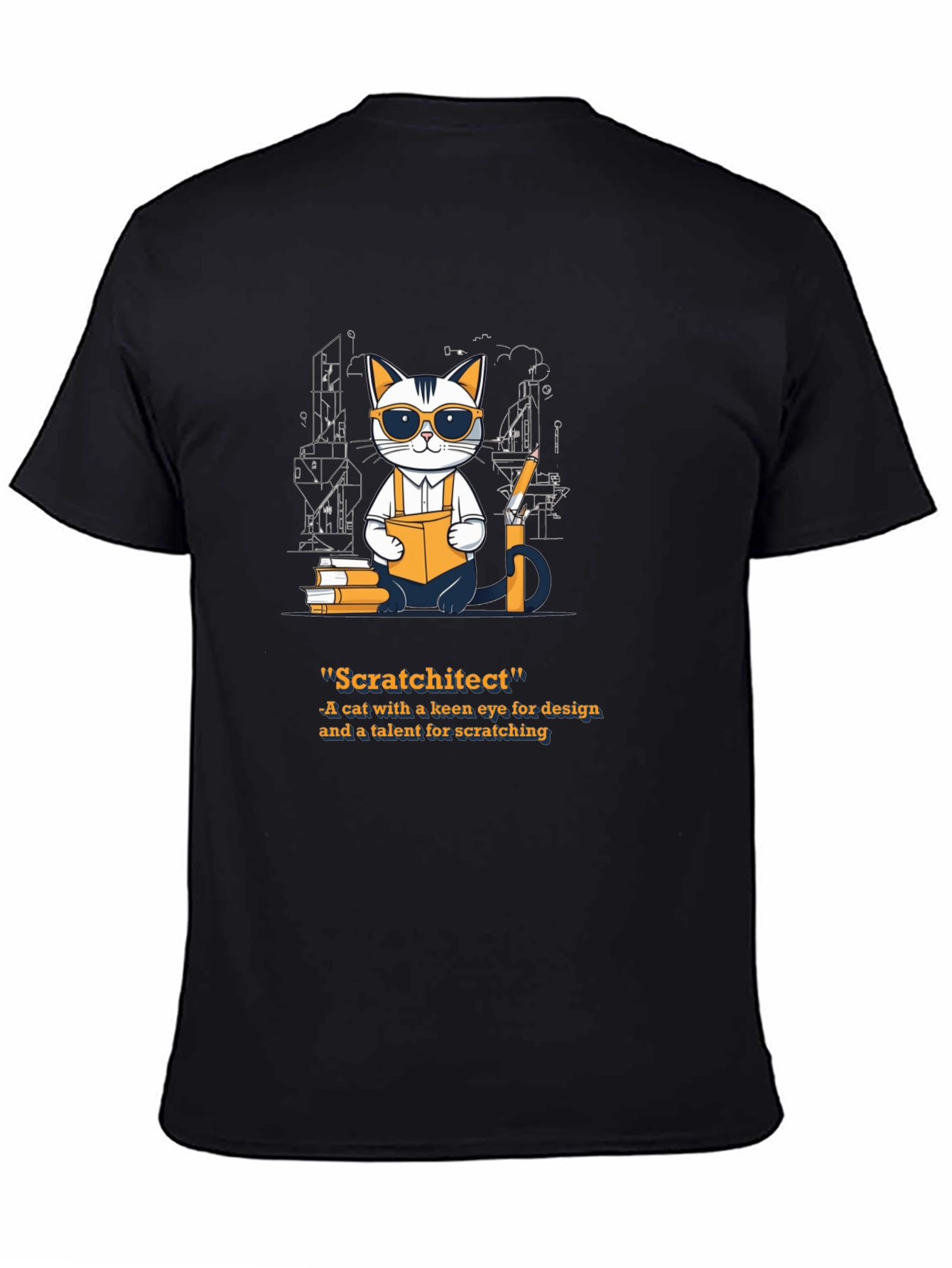 Black Scratchitect T-Shirt - Cat Architect Design view 4