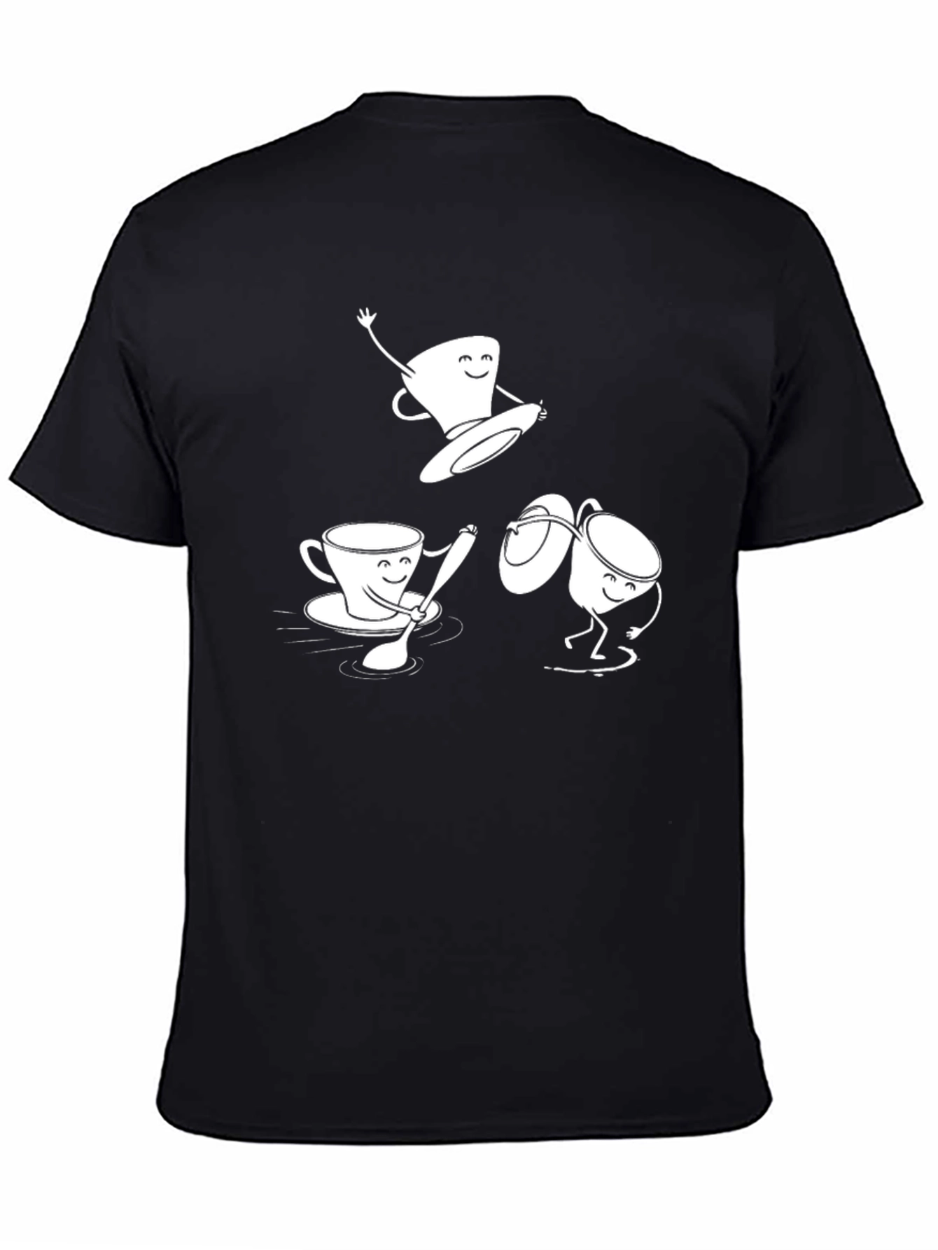 Black Fun Coffee Cup Cartoon Graphic T-Shirt view 4