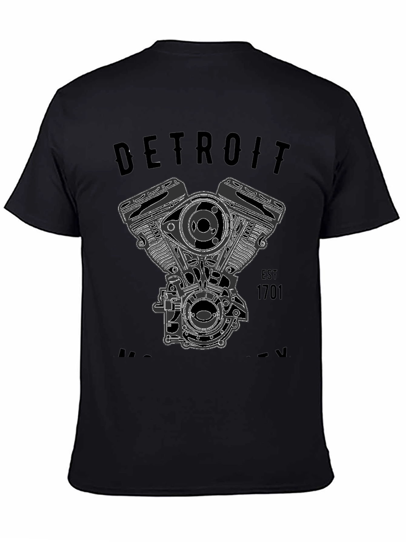Black Detroit Motorcycle Engine Graphic T-Shirt view 4
