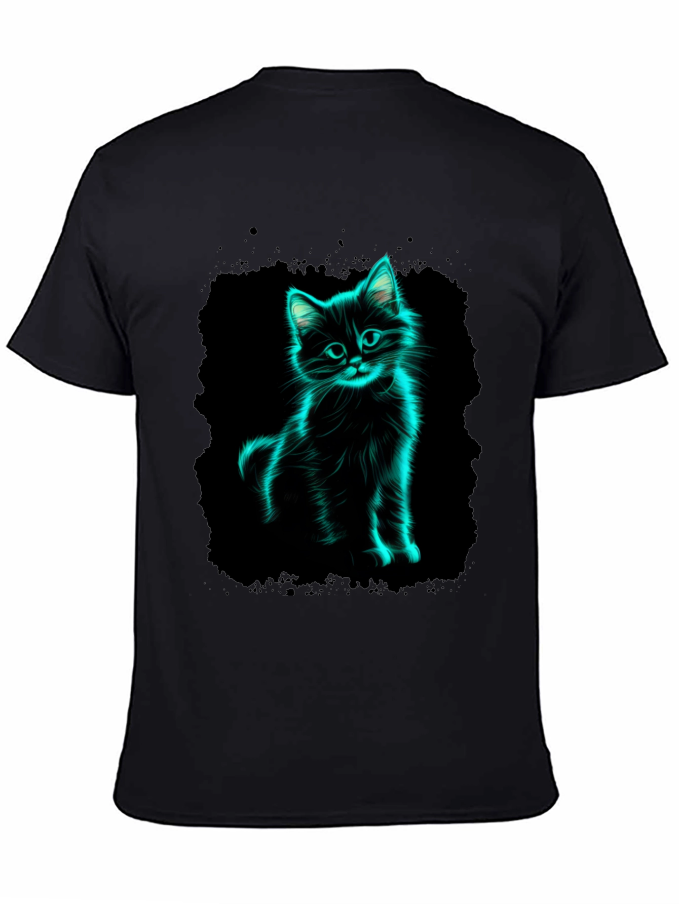 Black Neon Cat Graphic Black T-Shirt view 4