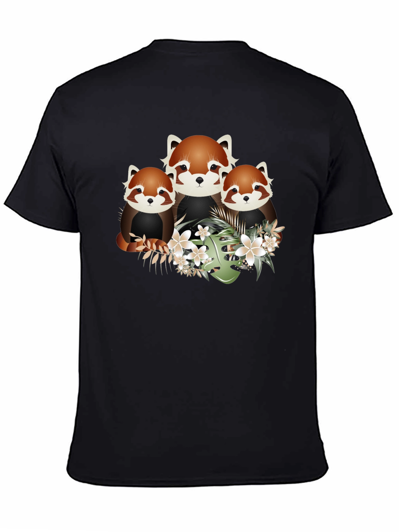 Black Red Panda Floral Graphic Black T-Shirt view 4