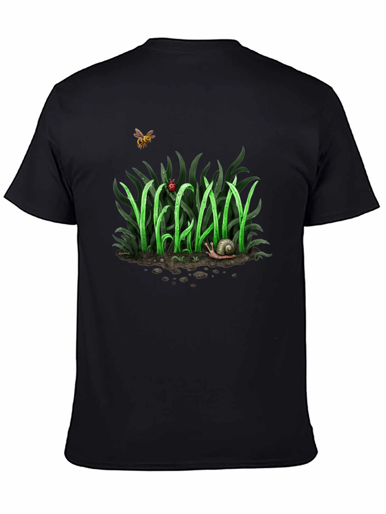 Black Vegan Nature Graphic T-Shirt - Black Crew Neck Tee view 4