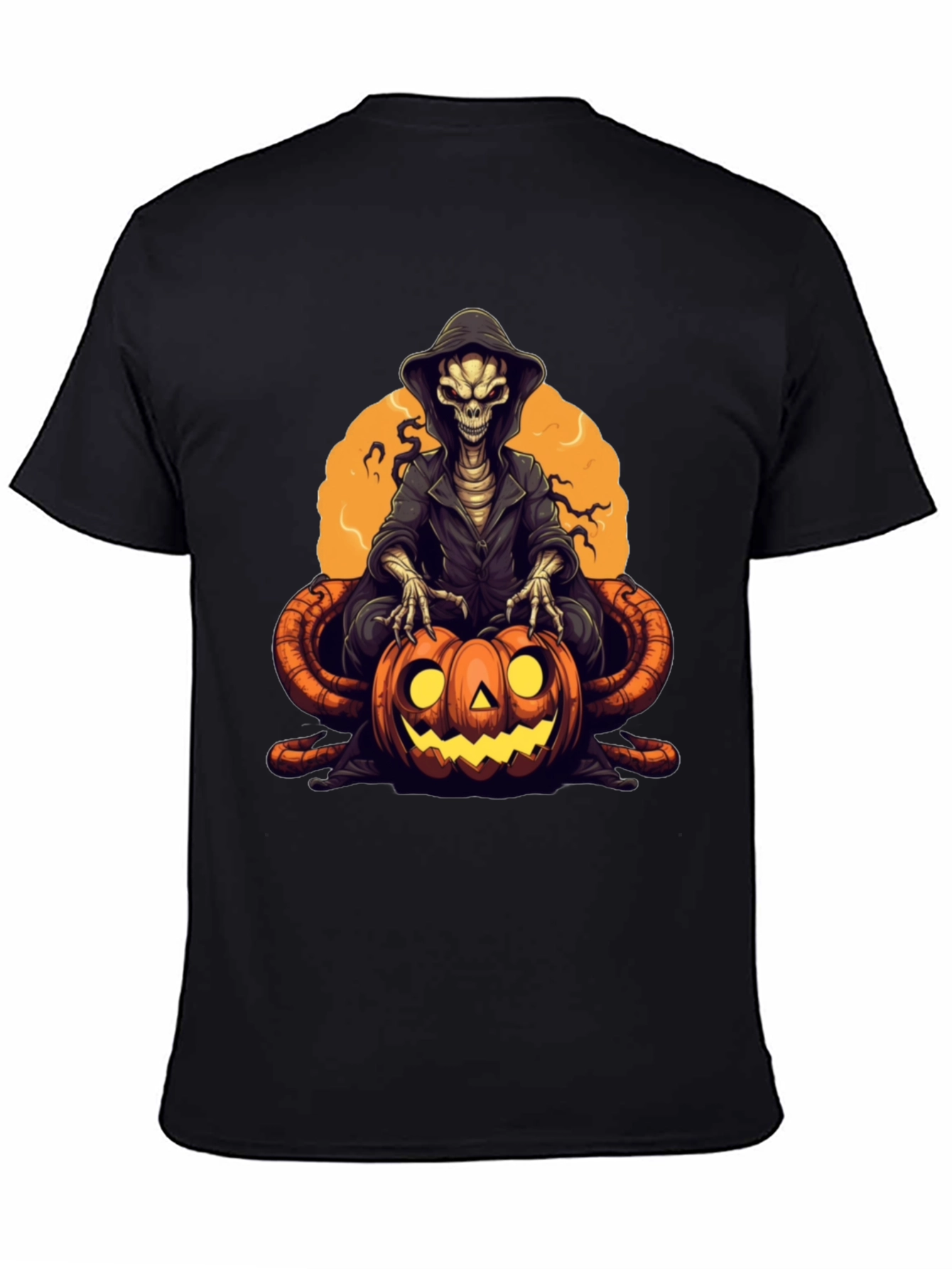 Black Grim Reaper Pumpkin Graphic Tee - Halloween Style view 4