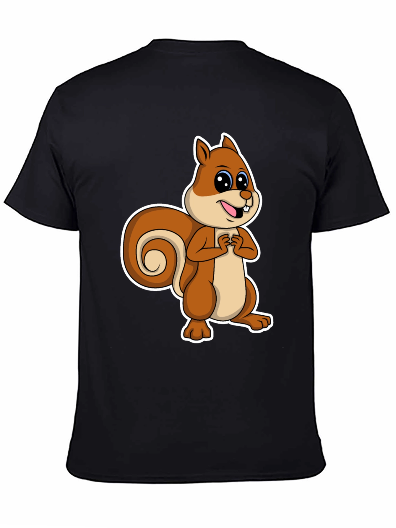 Black Cute Squirrel Graphic T-Shirt - Black Cotton Tee view 4
