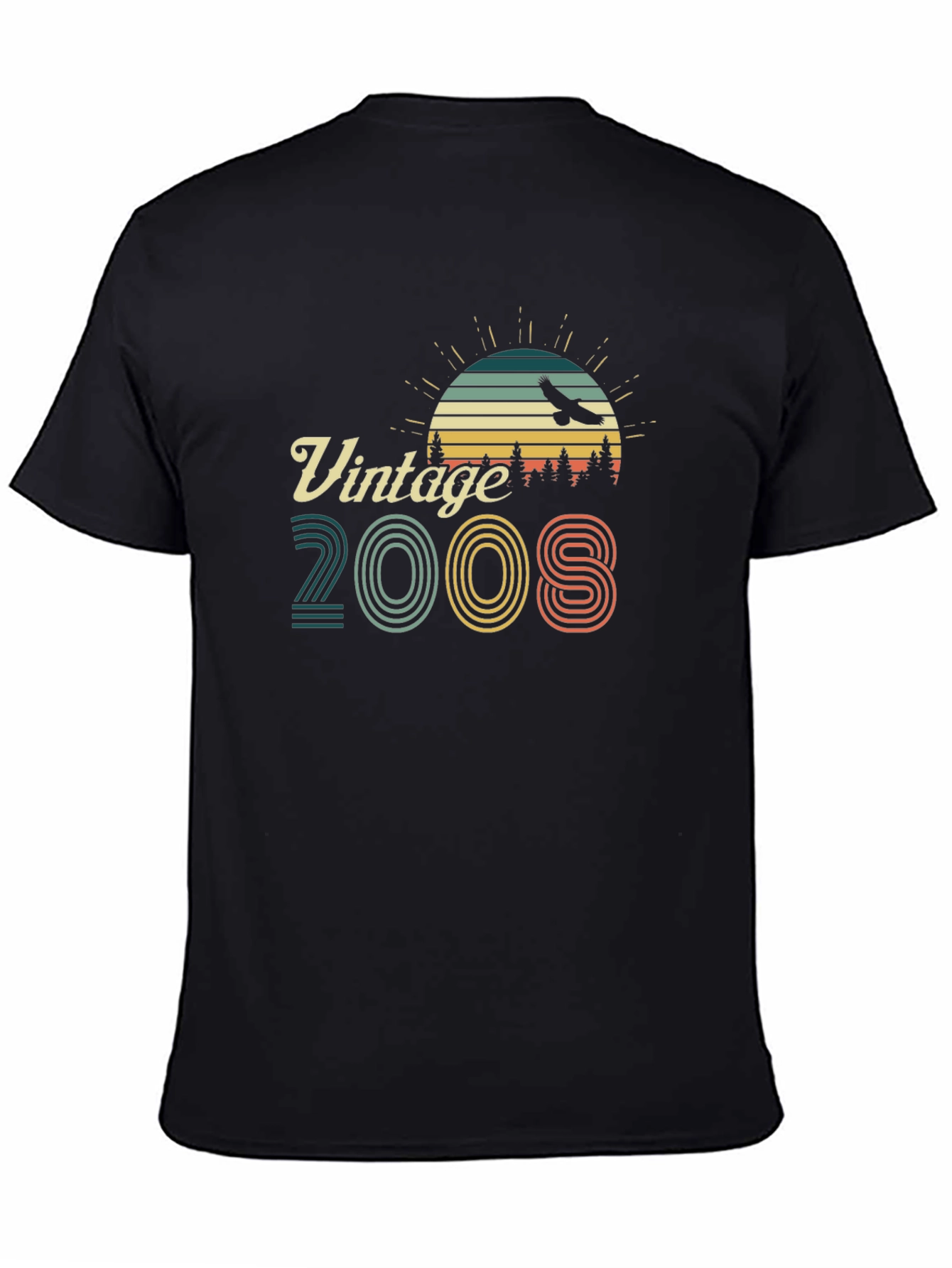 Black Vintage 2008 T-Shirt Retro Sunset Eagle Graphic Tee view 4