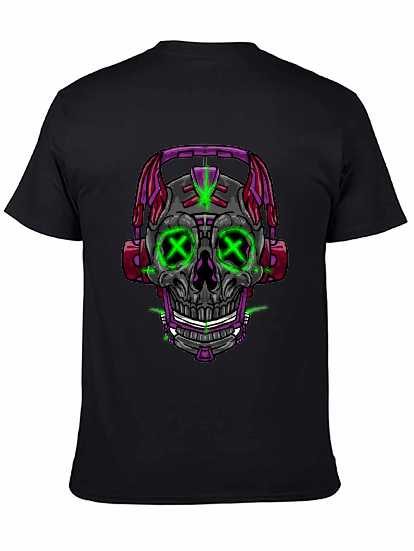 Black Skull Headphones Graphic Tee view 4