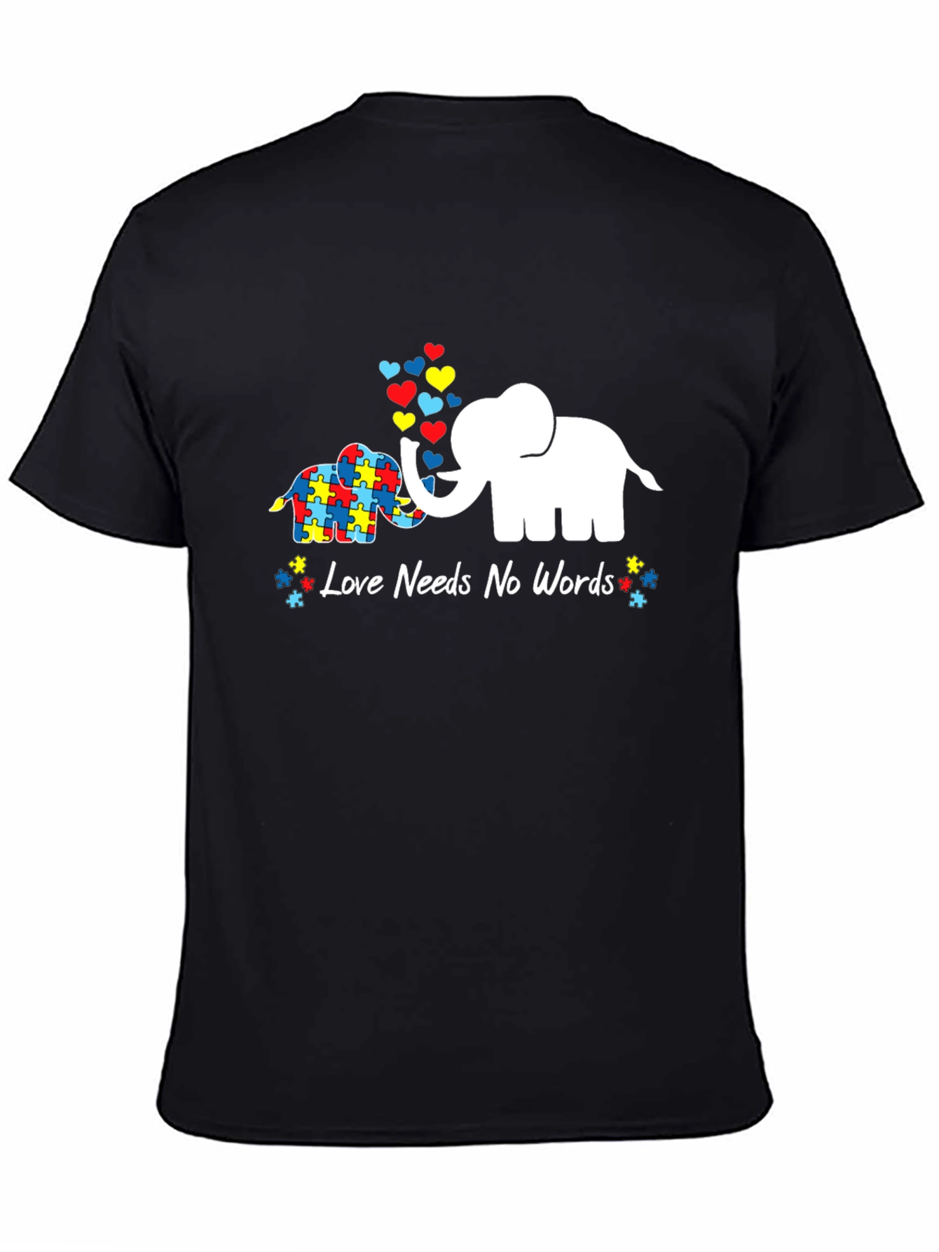 Black Autism Awareness Elephant Love Graphic T-Shirt view 4