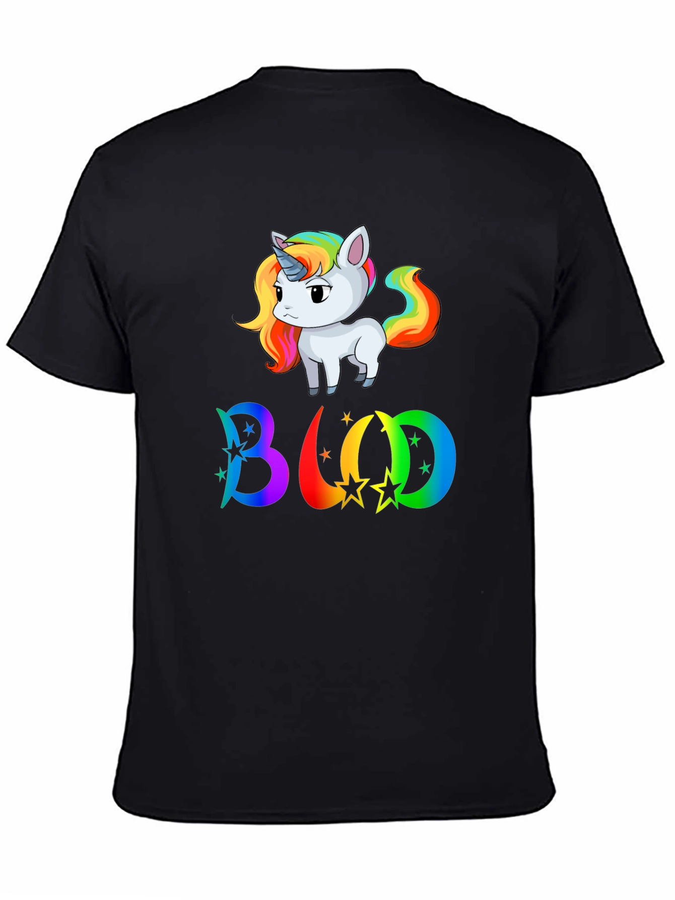 Rainbow Unicorn BUD T-Shirt - Men's Black Tee - 4