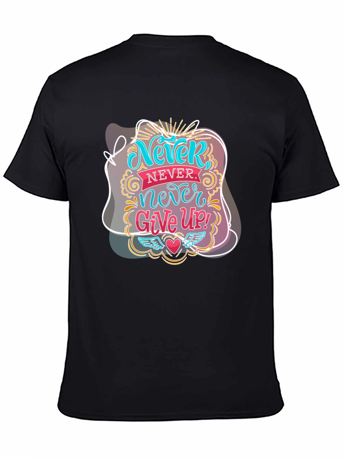 Black Never Give Up Graphic Tee - Motivational Black T-Shirt view 4