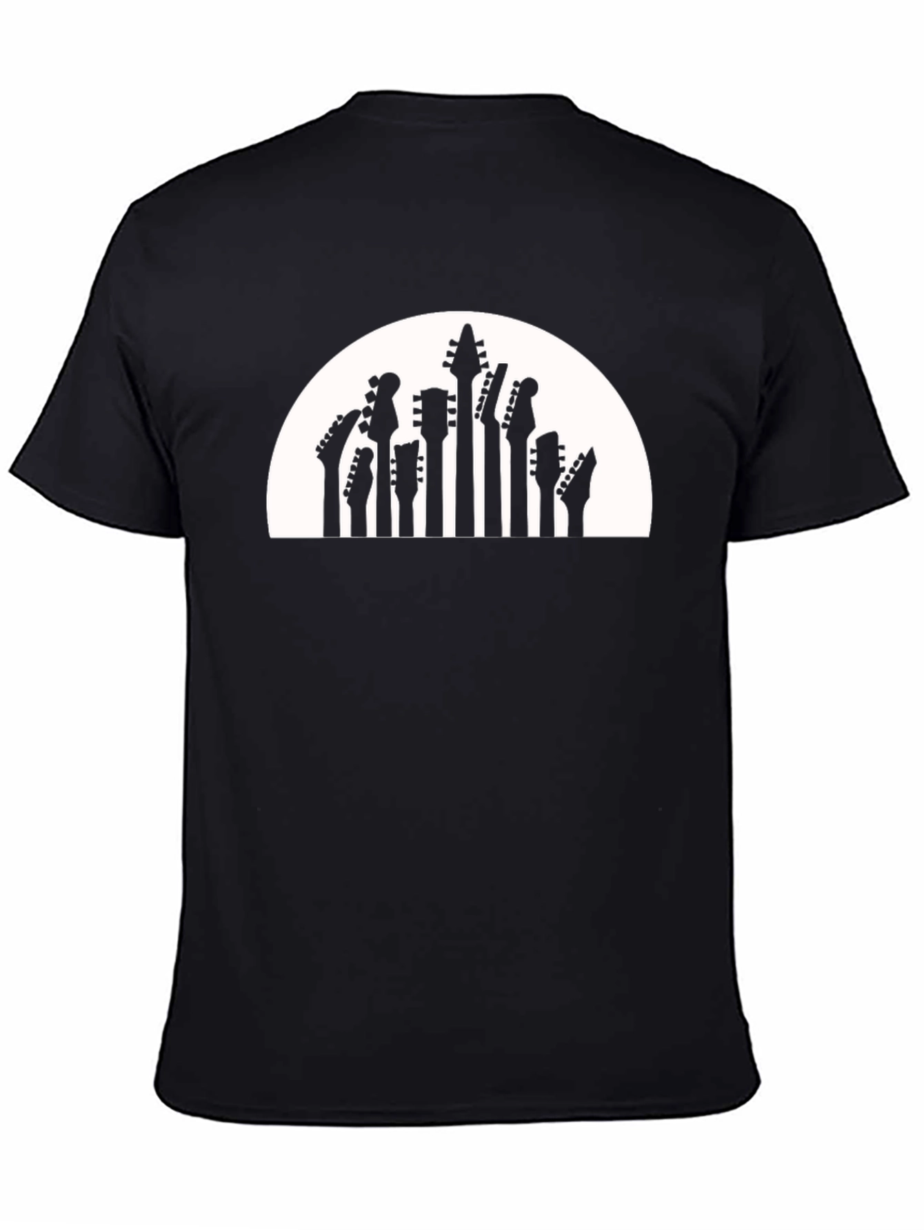 Black Guitar Head Skyline Black Graphic T-Shirt view 4