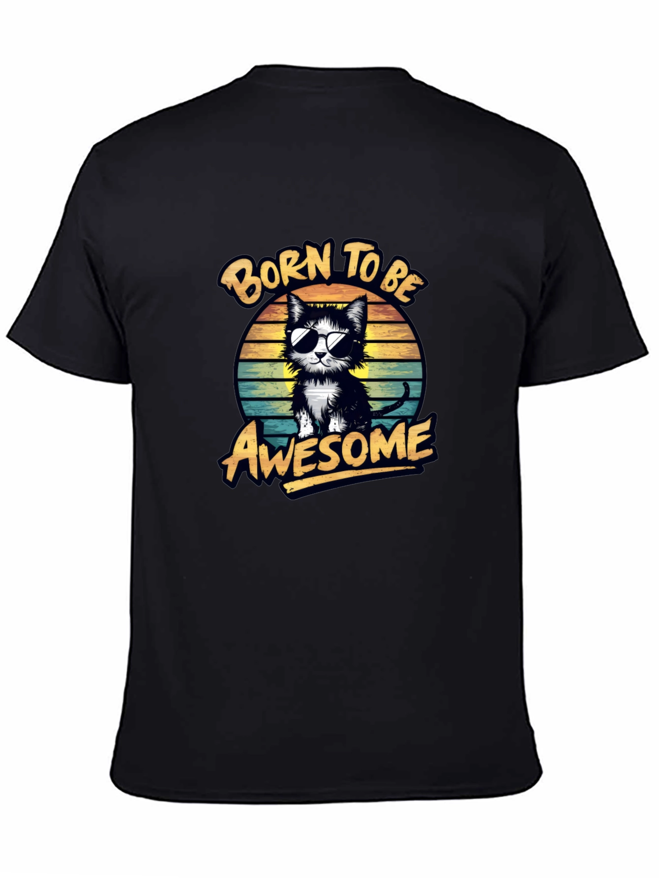 Black Born to be Awesome Cat Graphic Tee view 4